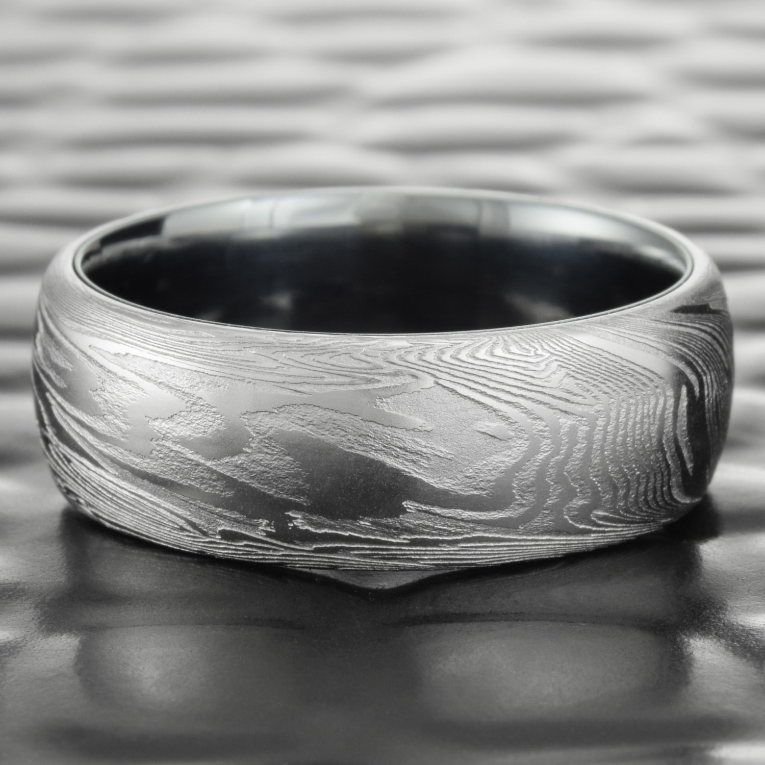 Damascus Steel Wedding Ring Domed Women S Band With Tantalum Liner