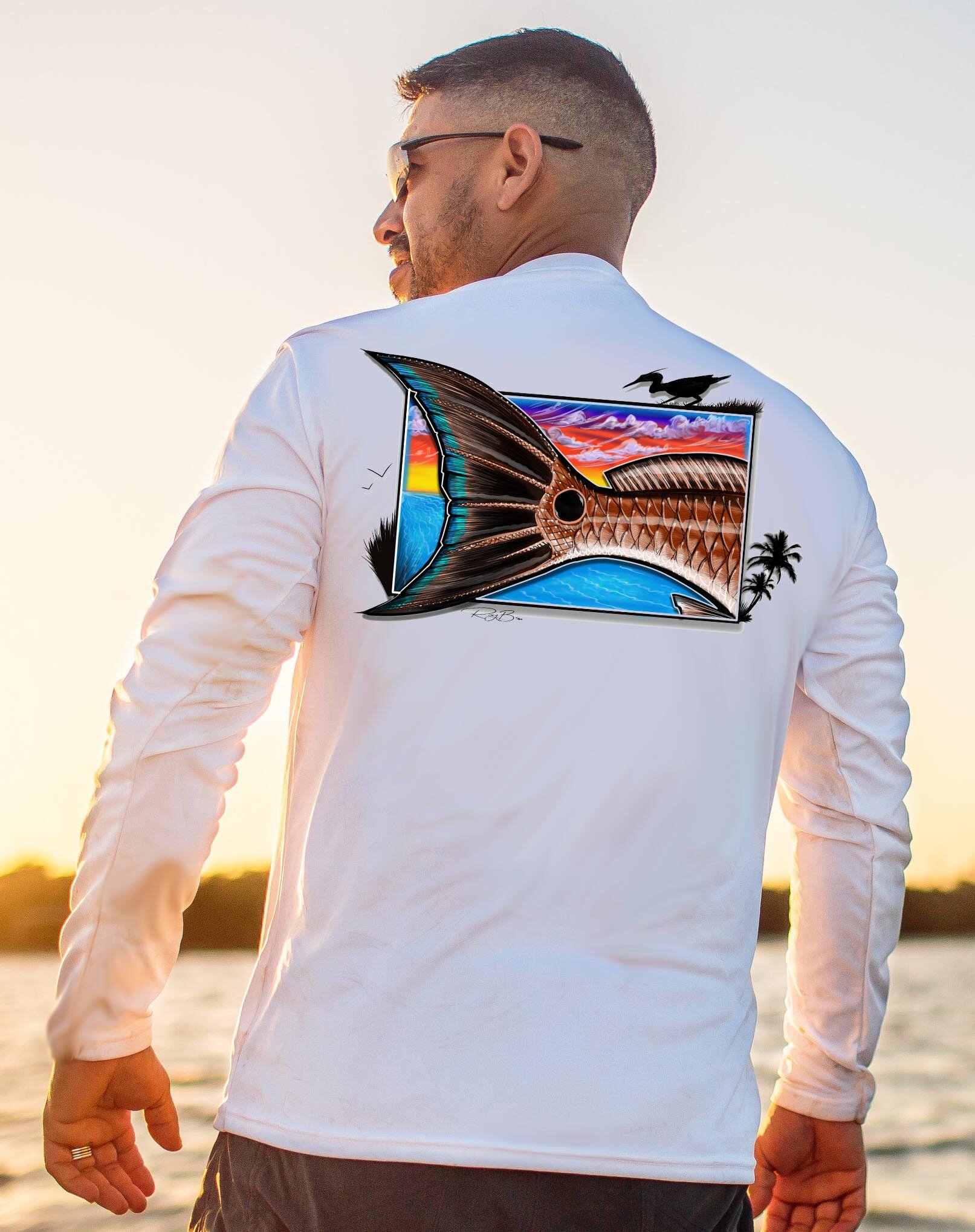 Redfish Tail Full Color Fishing Shirt — Ray's Custom Art