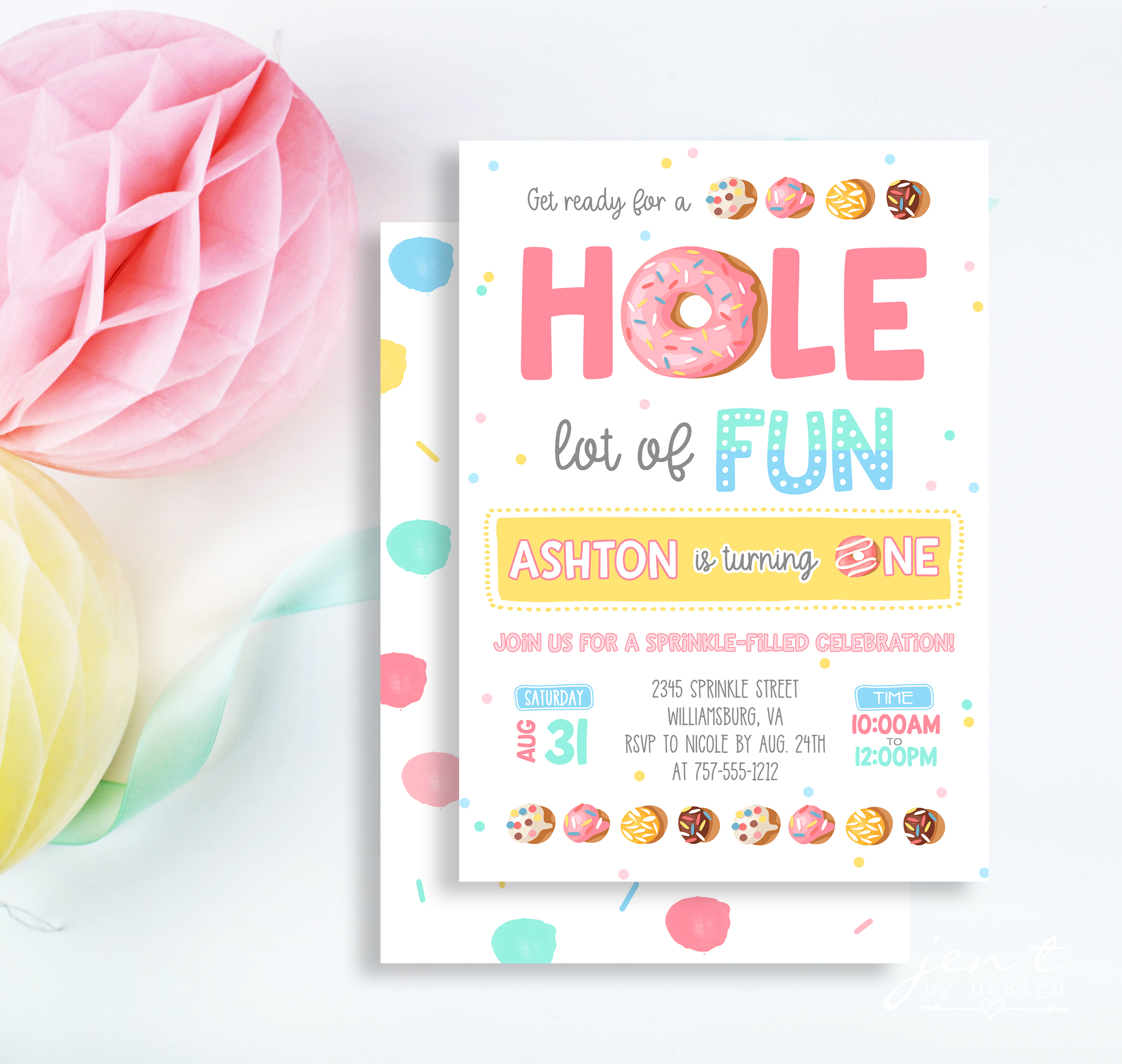 Donut First Birthday Invitations Jen T By Design