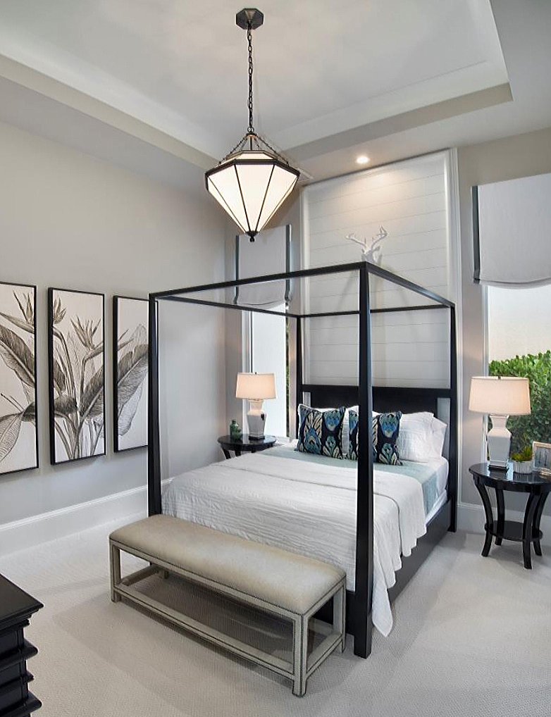 Guest Bedroom canopy Astoria Luxury Home Beasley and Henley Interior Design Stock Development Naples Florida
