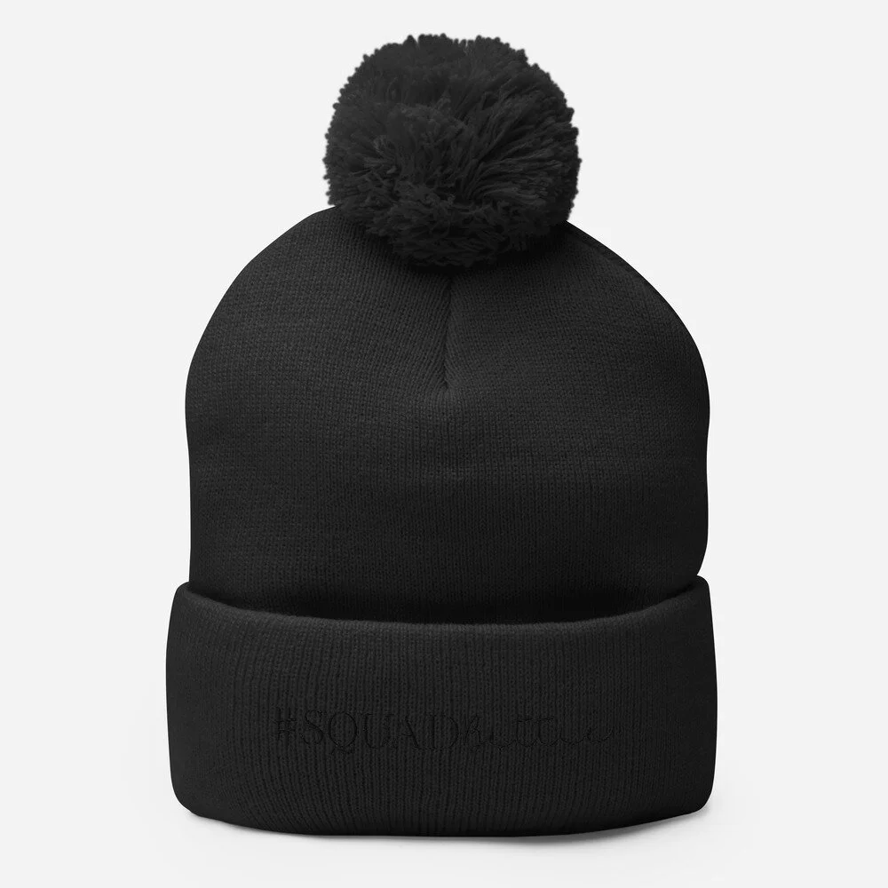all black beanie with pom