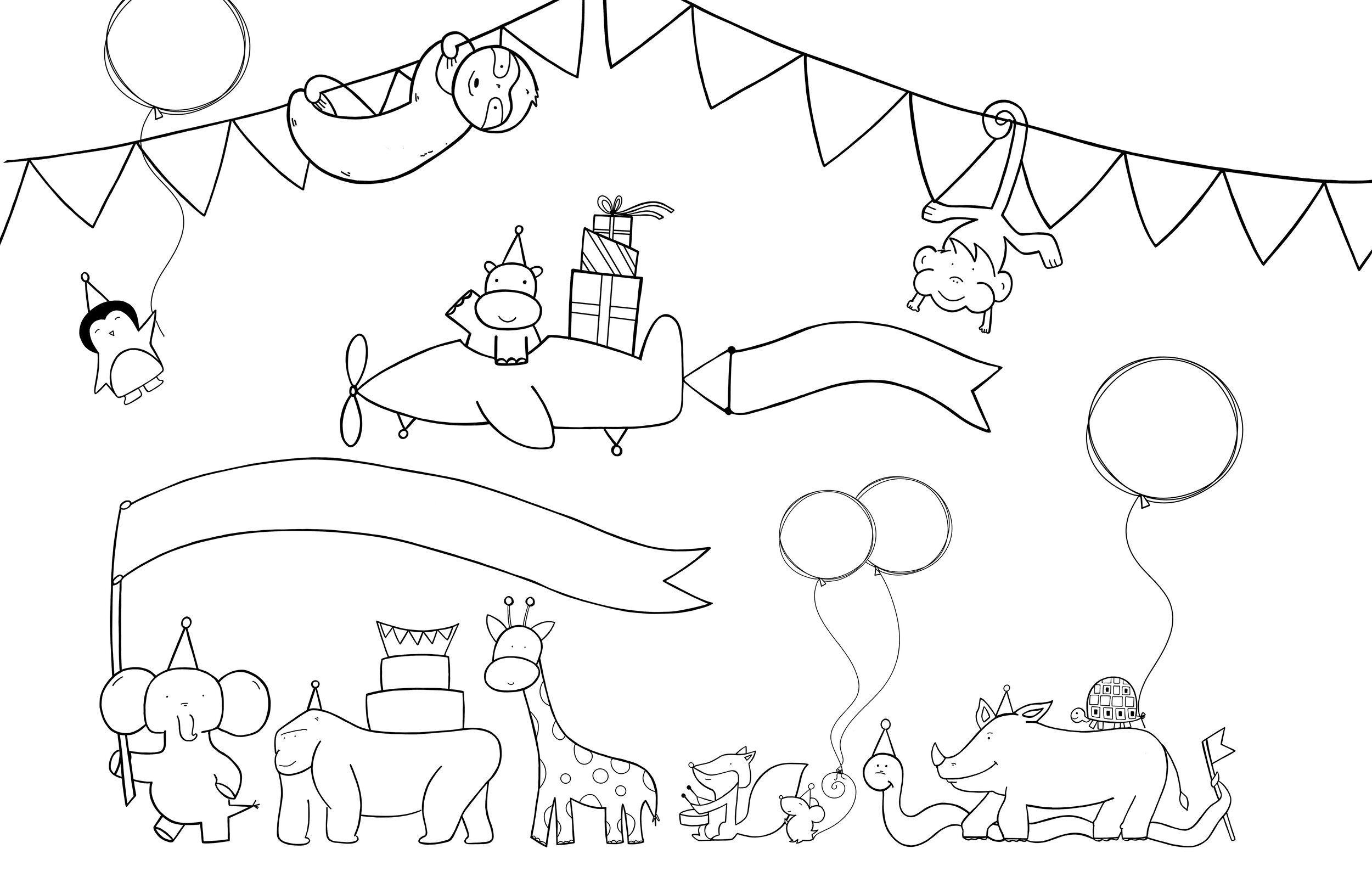 Party Animal Coloring Page — The Doodle Shop   Kayla Kitts Co