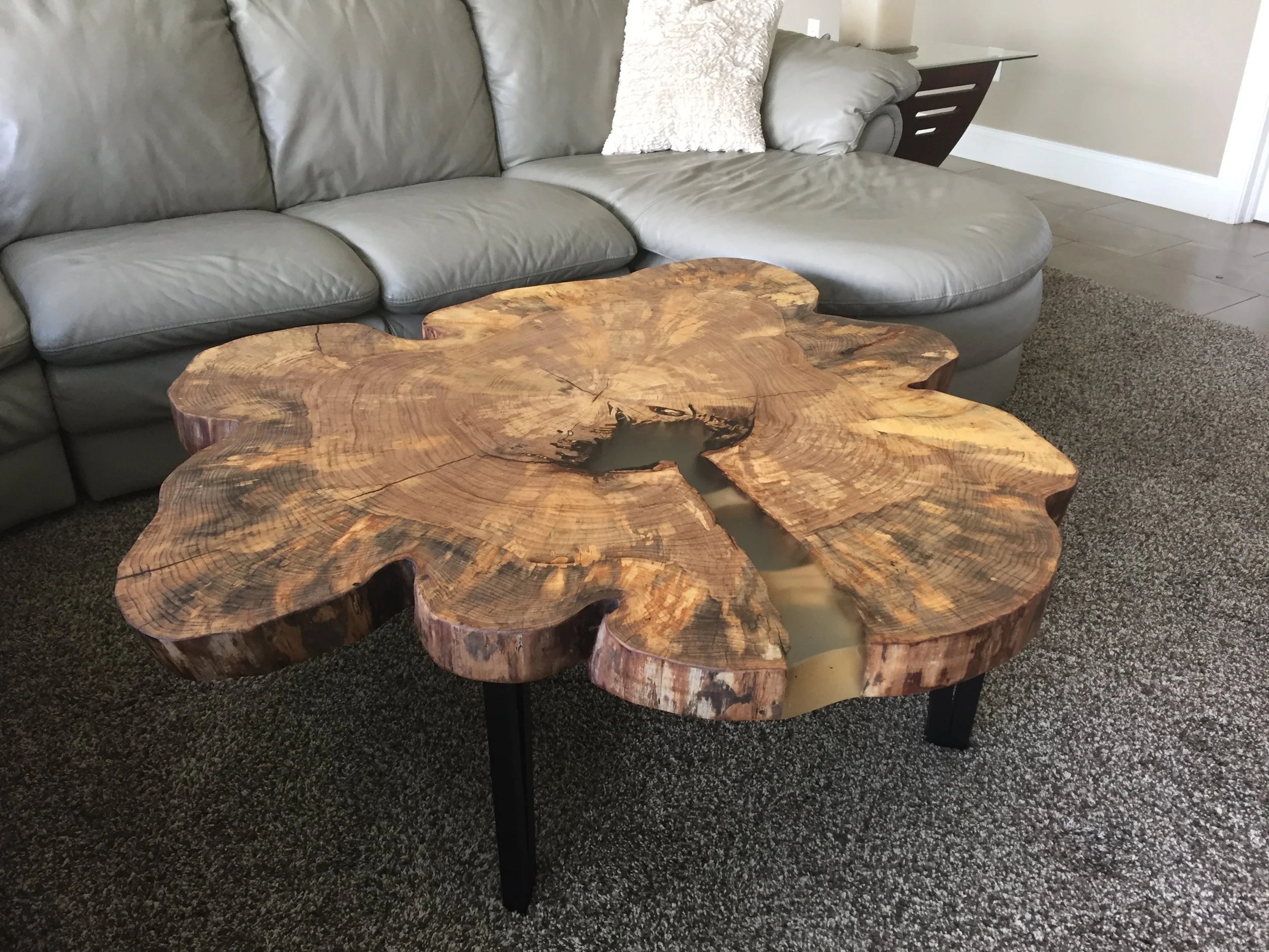 Elm Round Coffee Table 360 Degree Live Edge Tree Purposed Detroit Michigan Slabs Reclaimed Wood