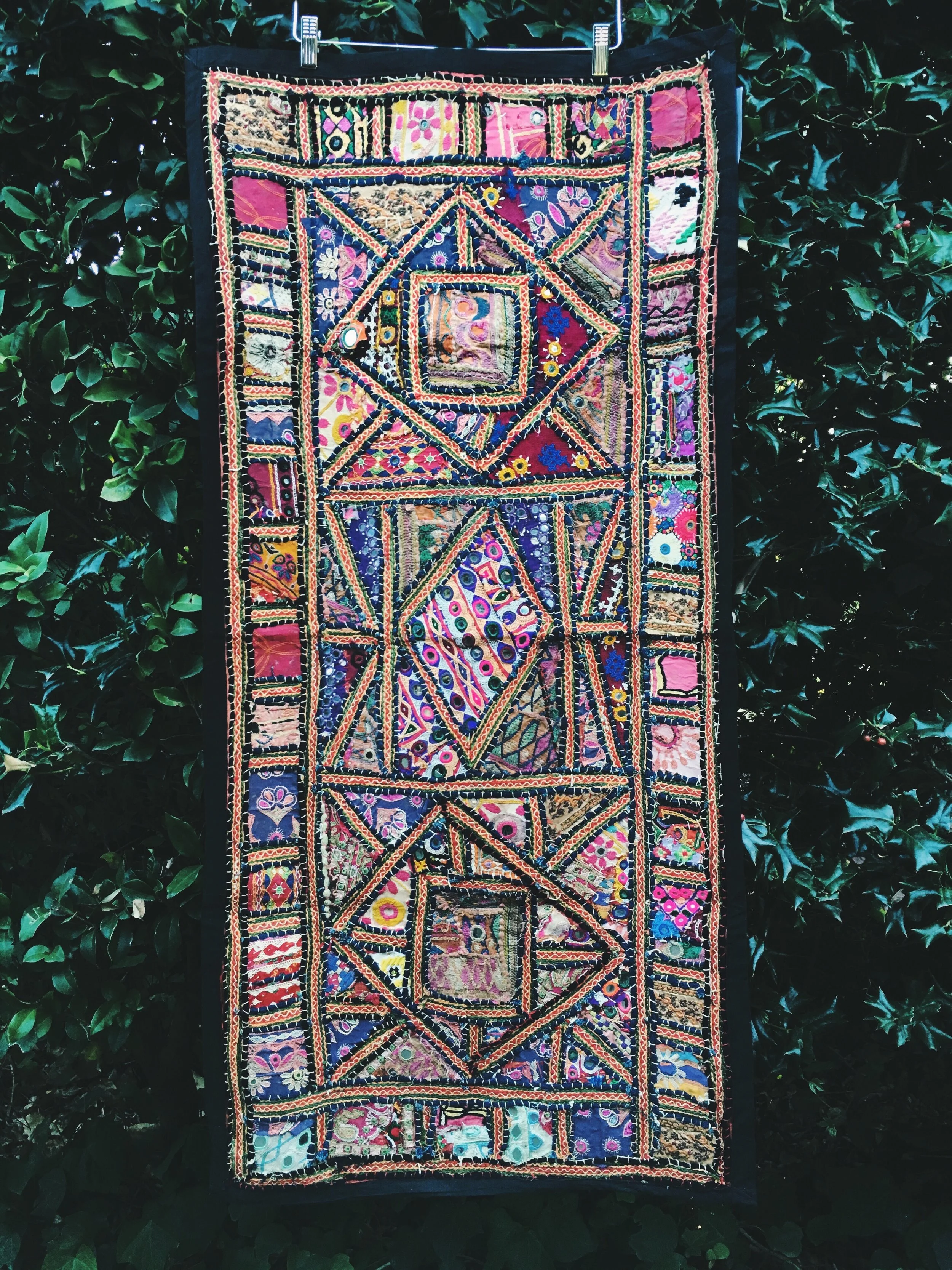 Vintage Banjara Indian Patchwork Mirror Wall Hanging Prism Of Threads