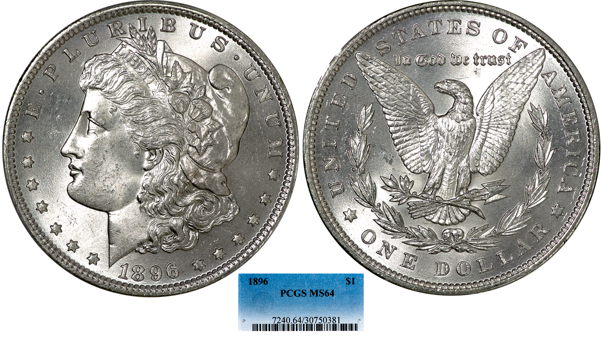 PCGS MS64 1896 US Morgan Silver Dollar $1