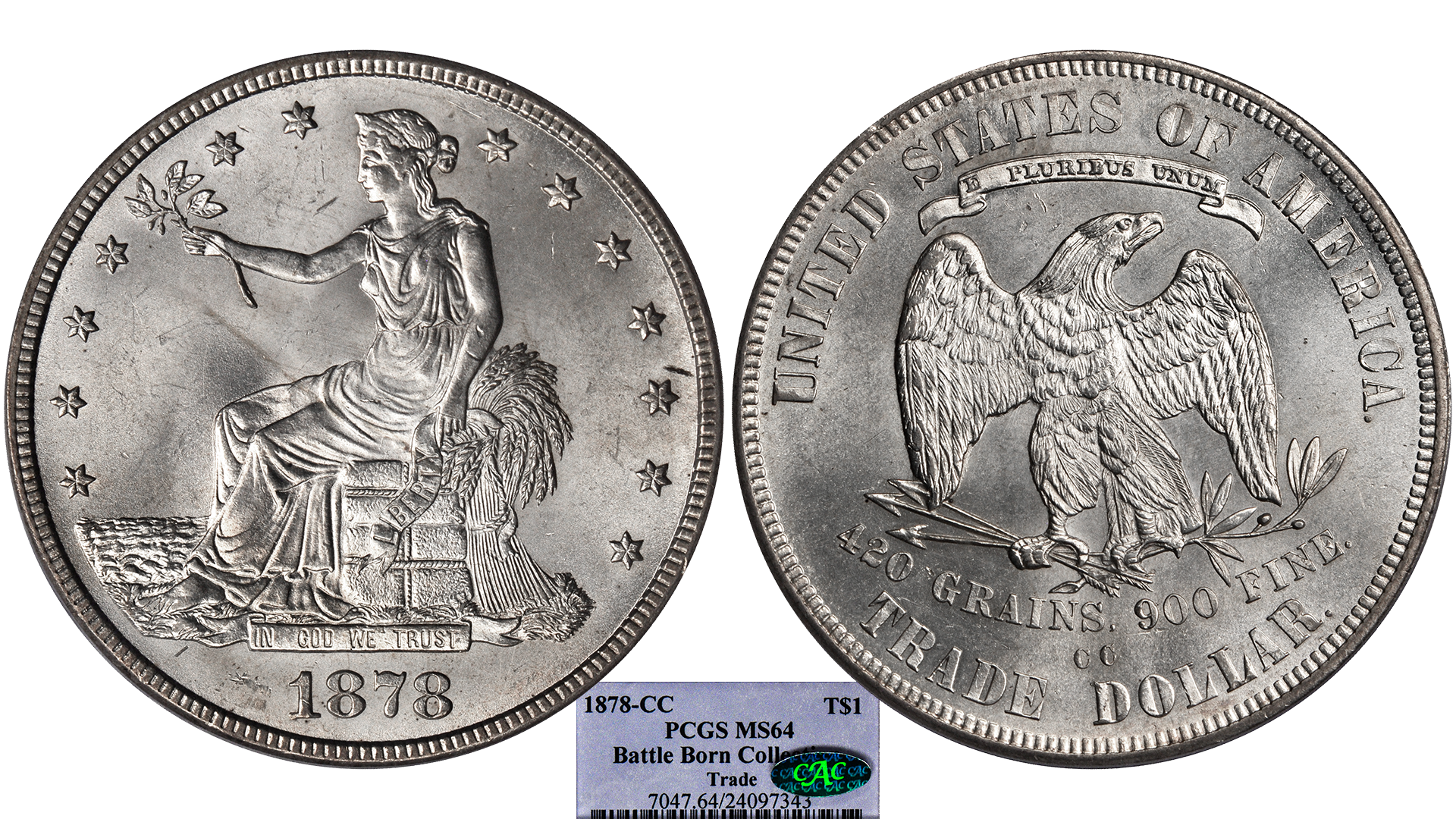 1878-CC Trade Dollar PCGS MS-64 CAC — Southgate Coins 1878-CC Trade Dollar PCGS MS-64 CAC — Southgate Coins