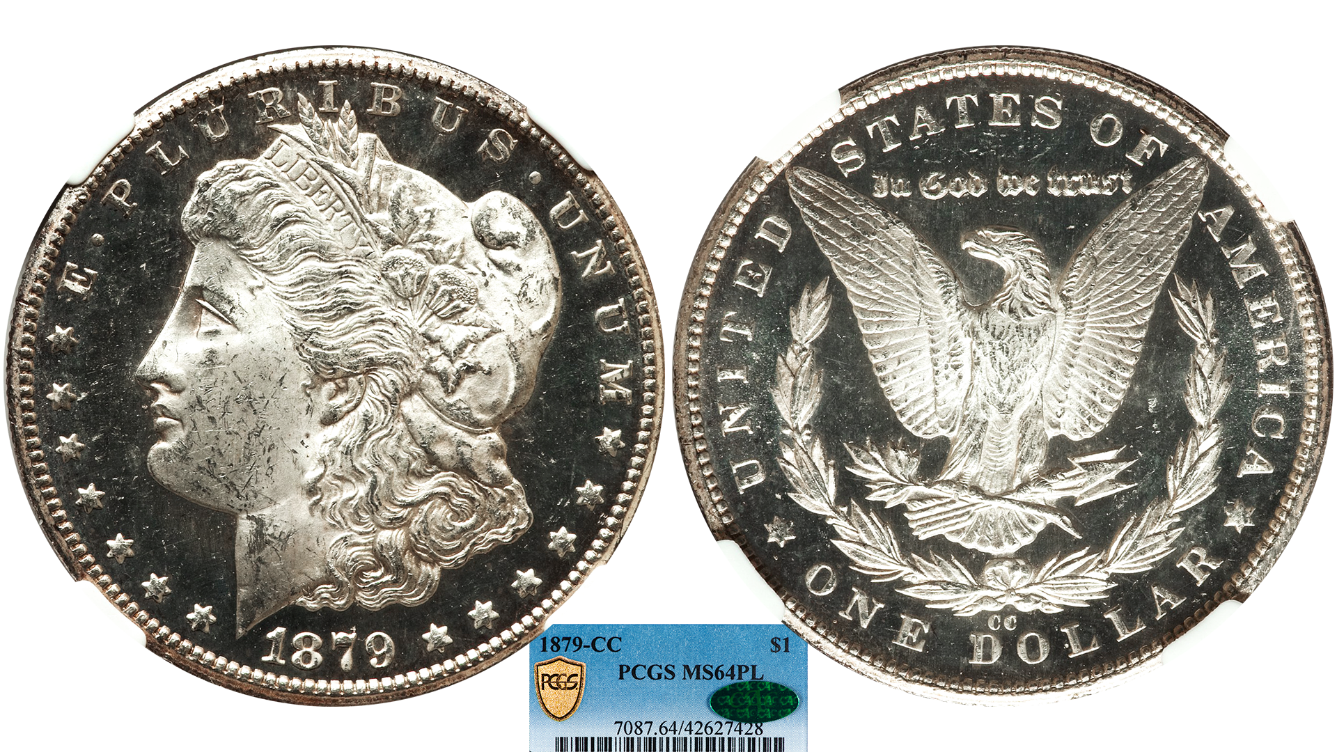 1879-CC Morgan Silver Dollar PCGS MS-64PL CAC — Southgate Coins