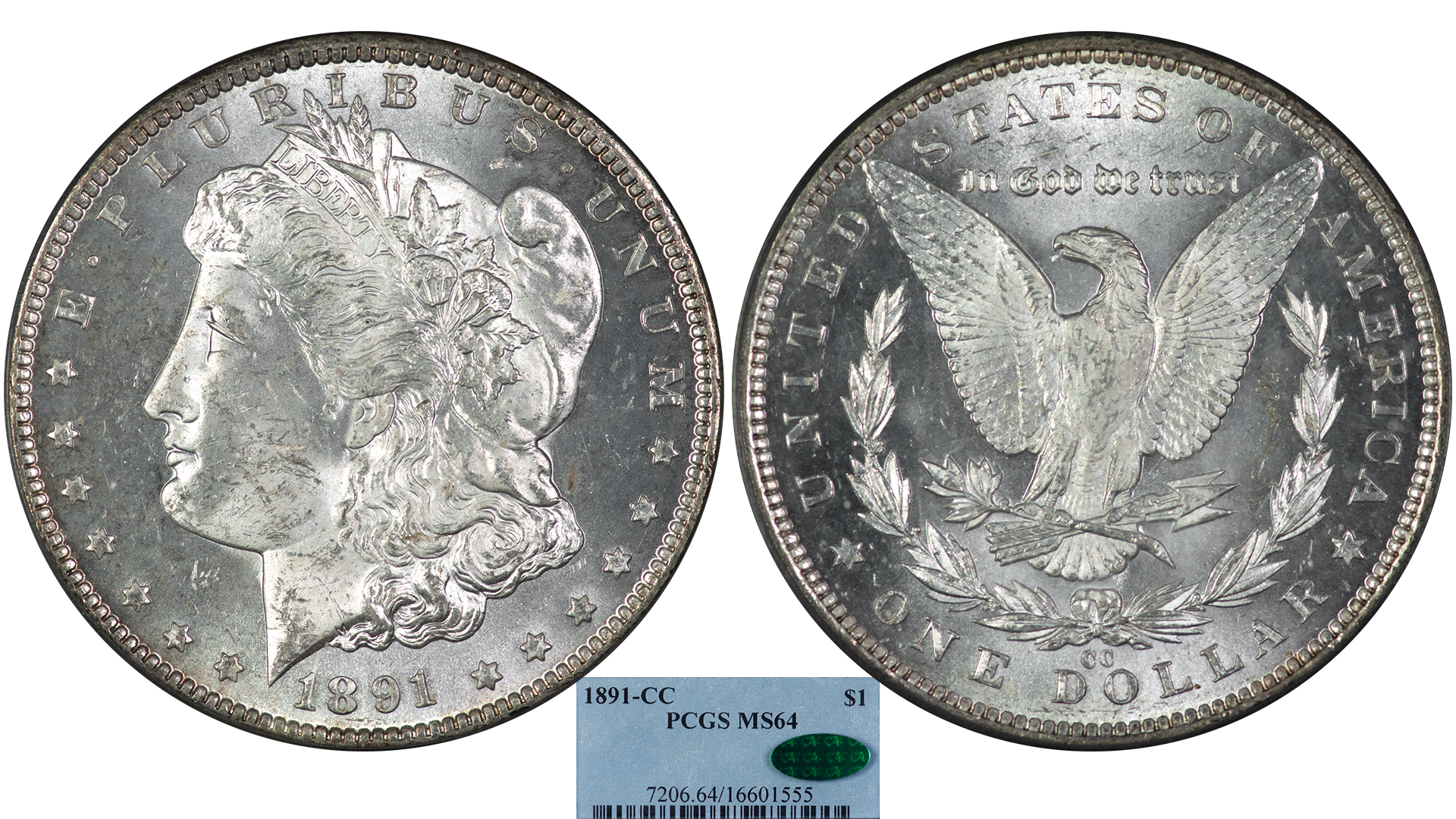 1891-CC Morgan Silver Dollar PCGS MS-64 CAC — Southgate Coins