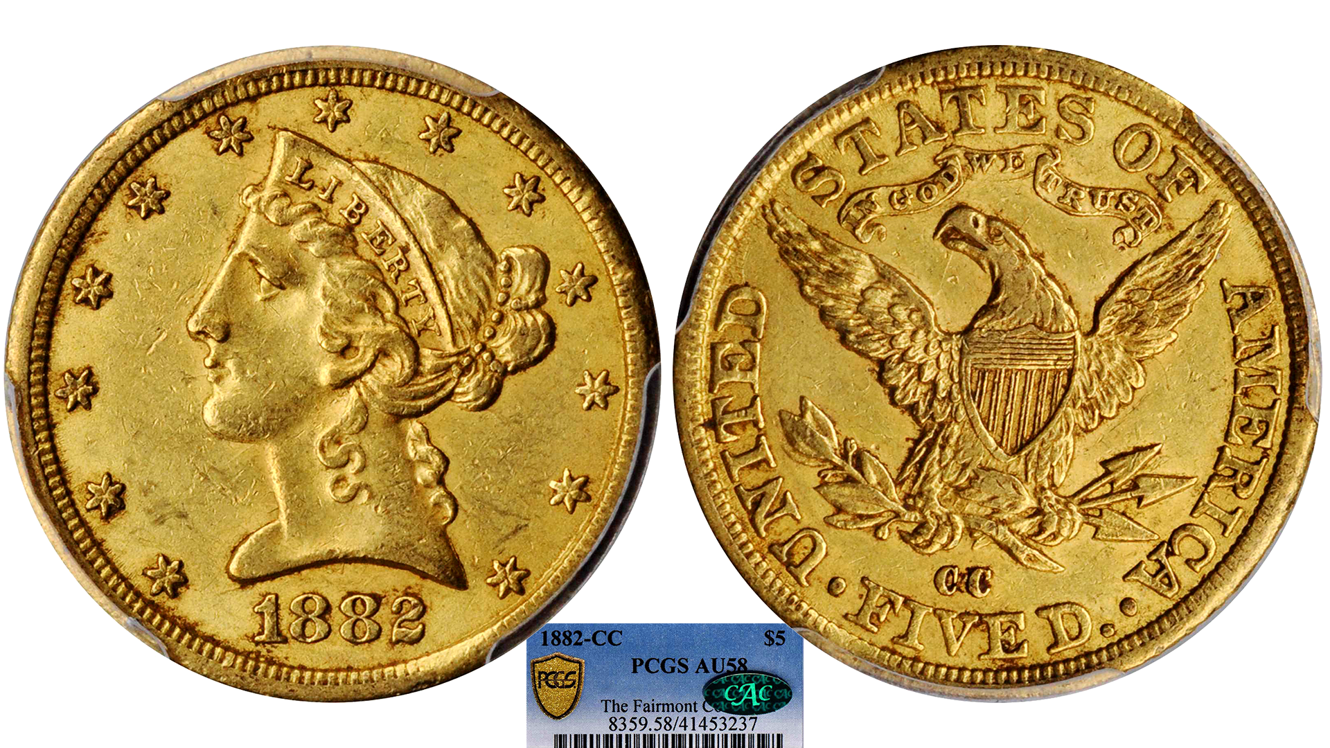 1882-CC Gold Half Eagle PCGS AU-58 CAC — Southgate Coins