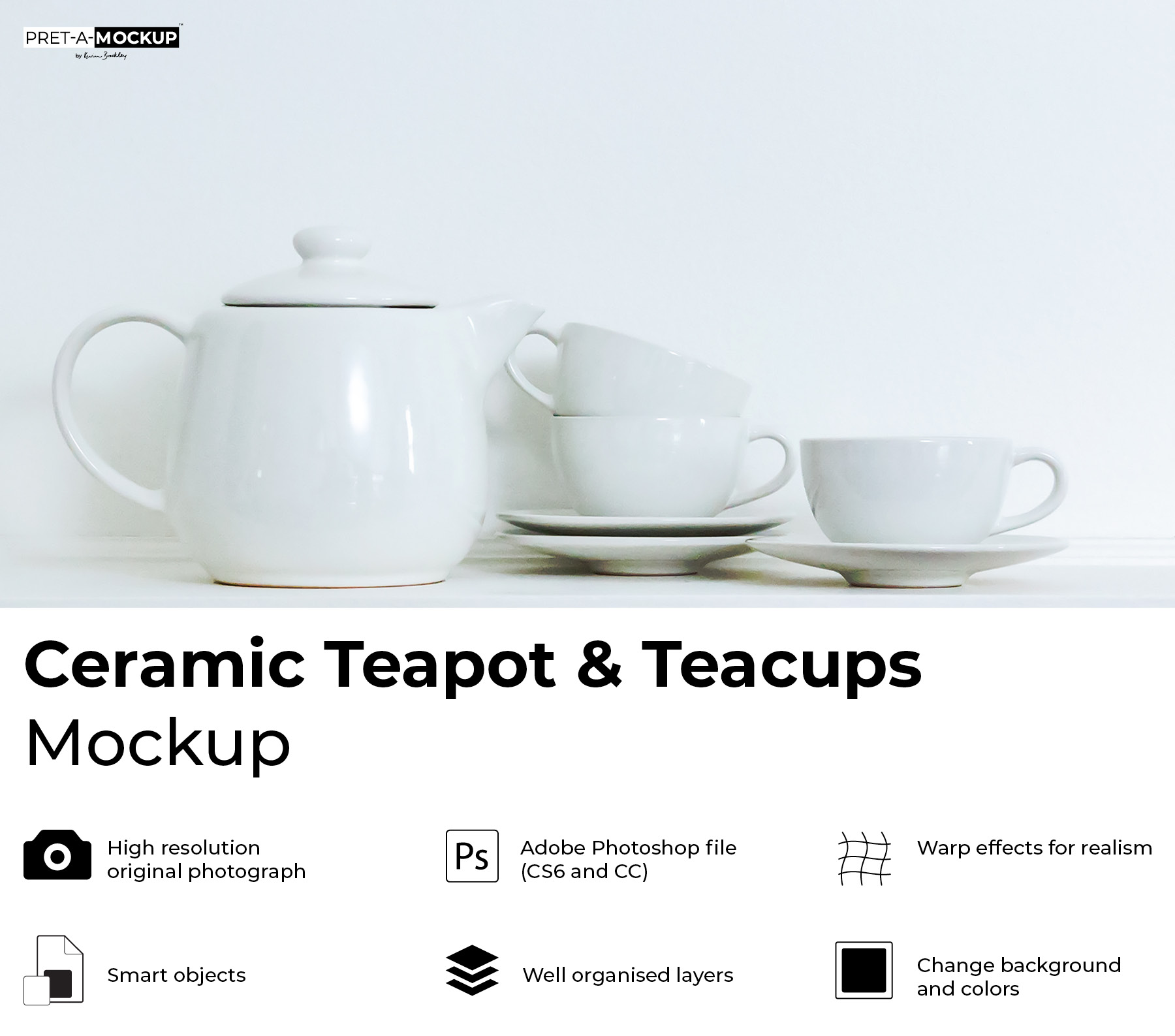 Download Teapot And Teacups Photoshop Mockup Kevin Brackley PSD Mockup Templates