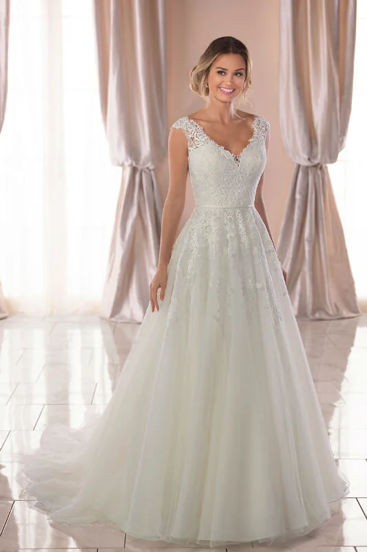 a line wedding dress with tulle skirt
