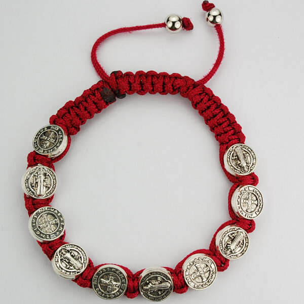 Saint Benedict Bracelet - Red with Silver Medals — Catholic Sacramentals