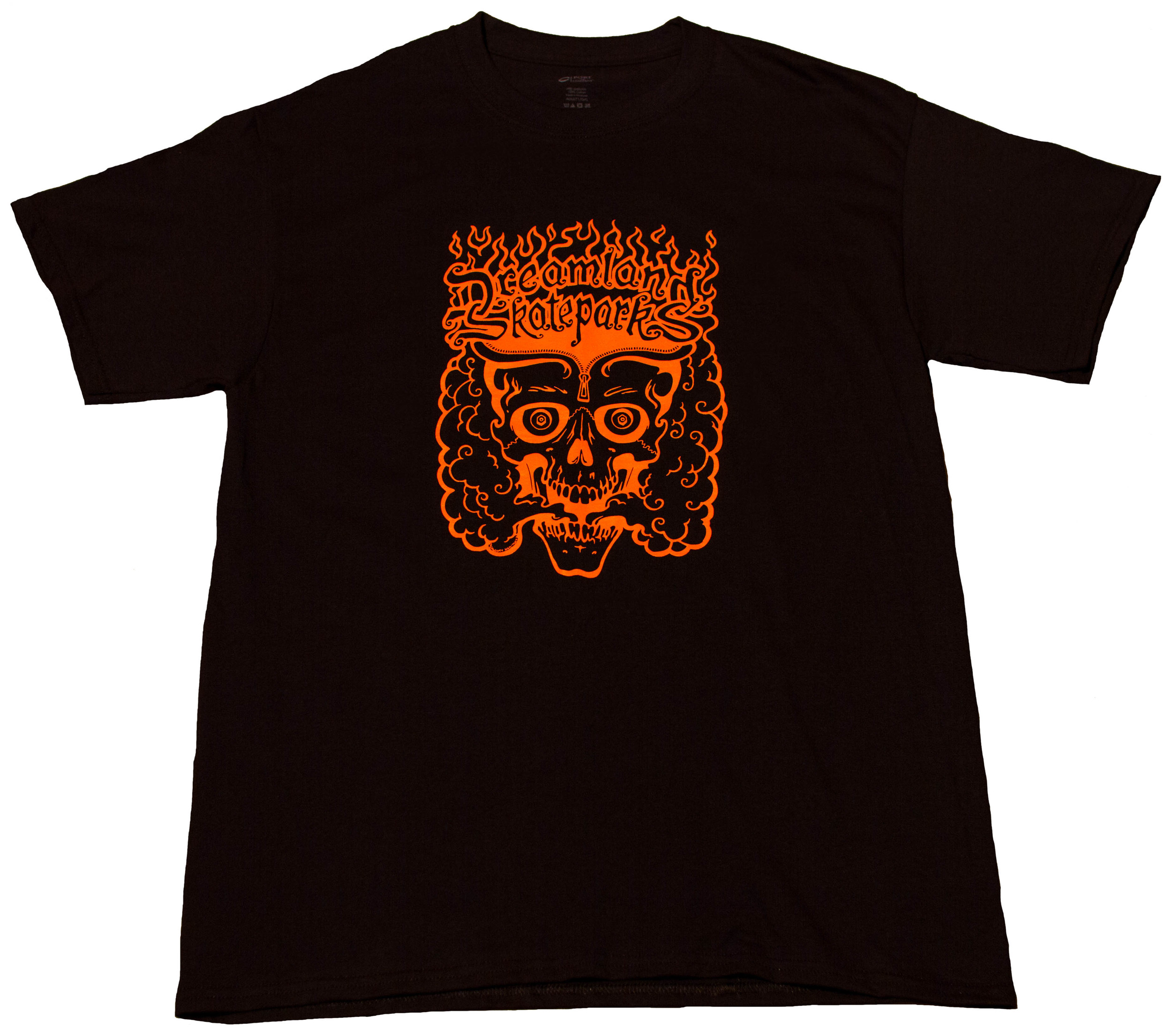 black t shirt orange print