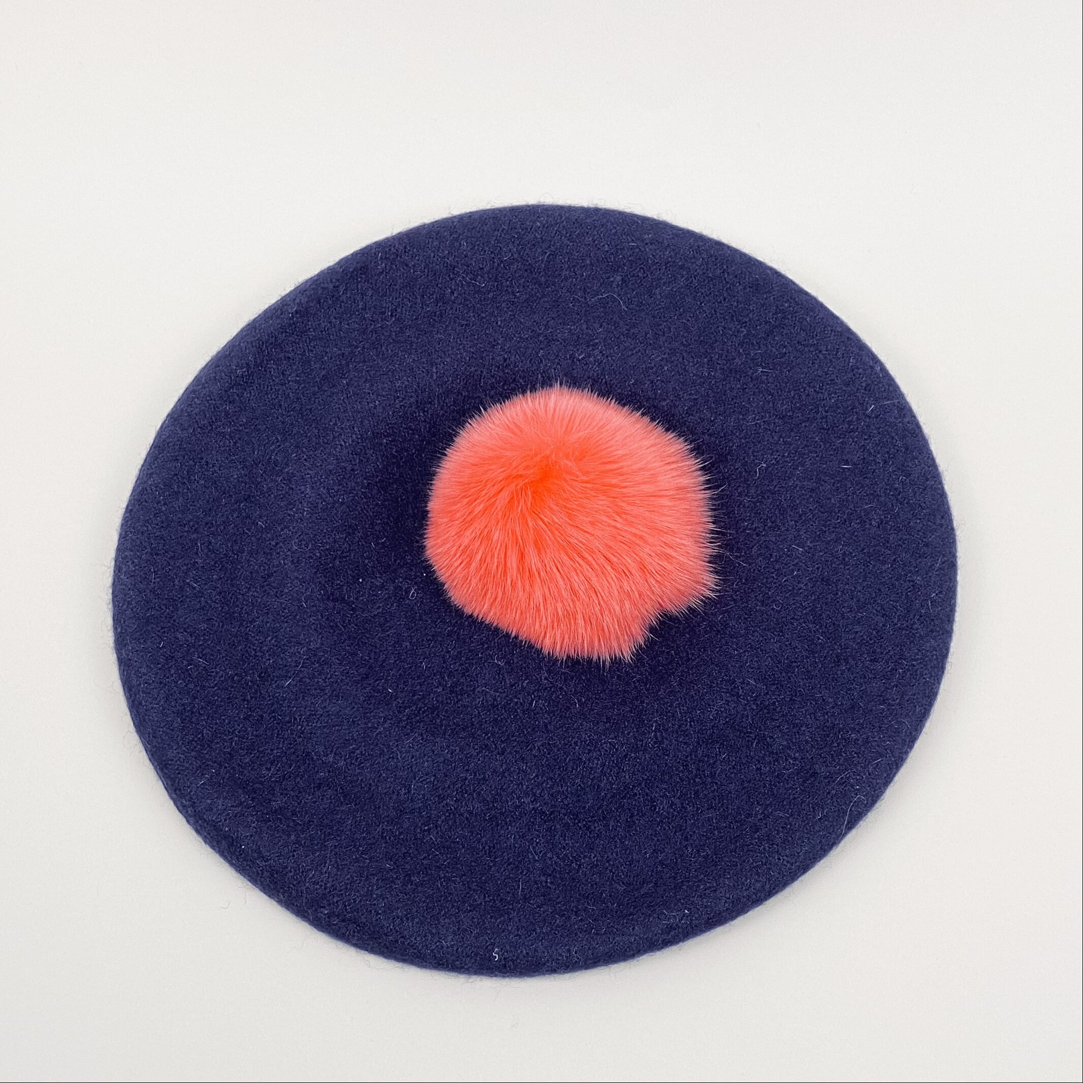 Wool Felt Beret with detachable Genuine Fur Pom Pom-Assorted Colors — The  Doily Lady