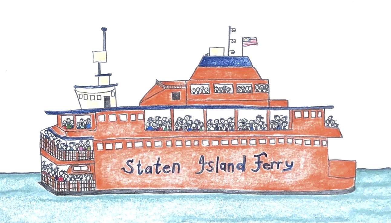 The Statue Of Liberty With The Staten Island Ferry Original Drawing Natchie