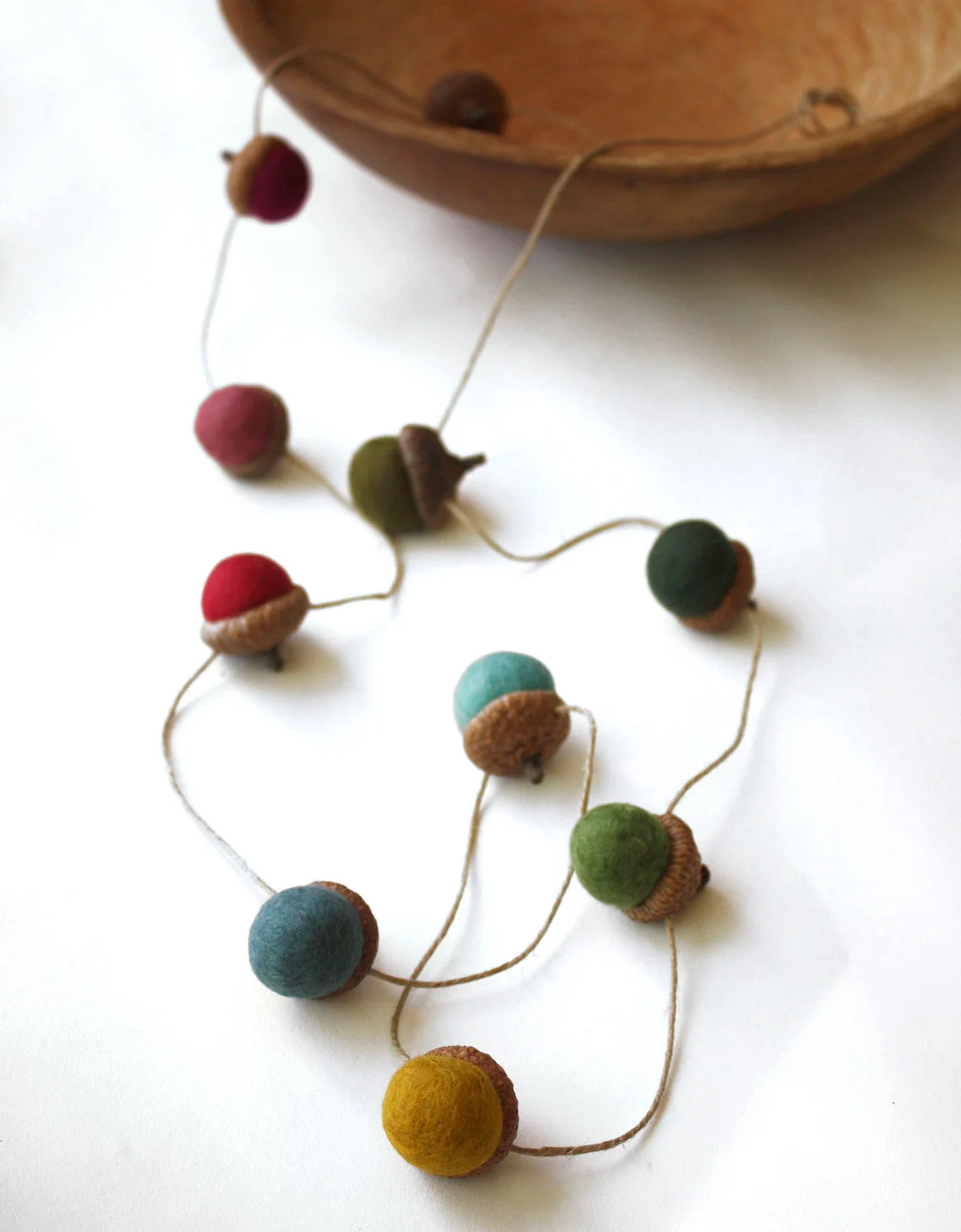 Felted Acorn Garland Colorful Wool Garland