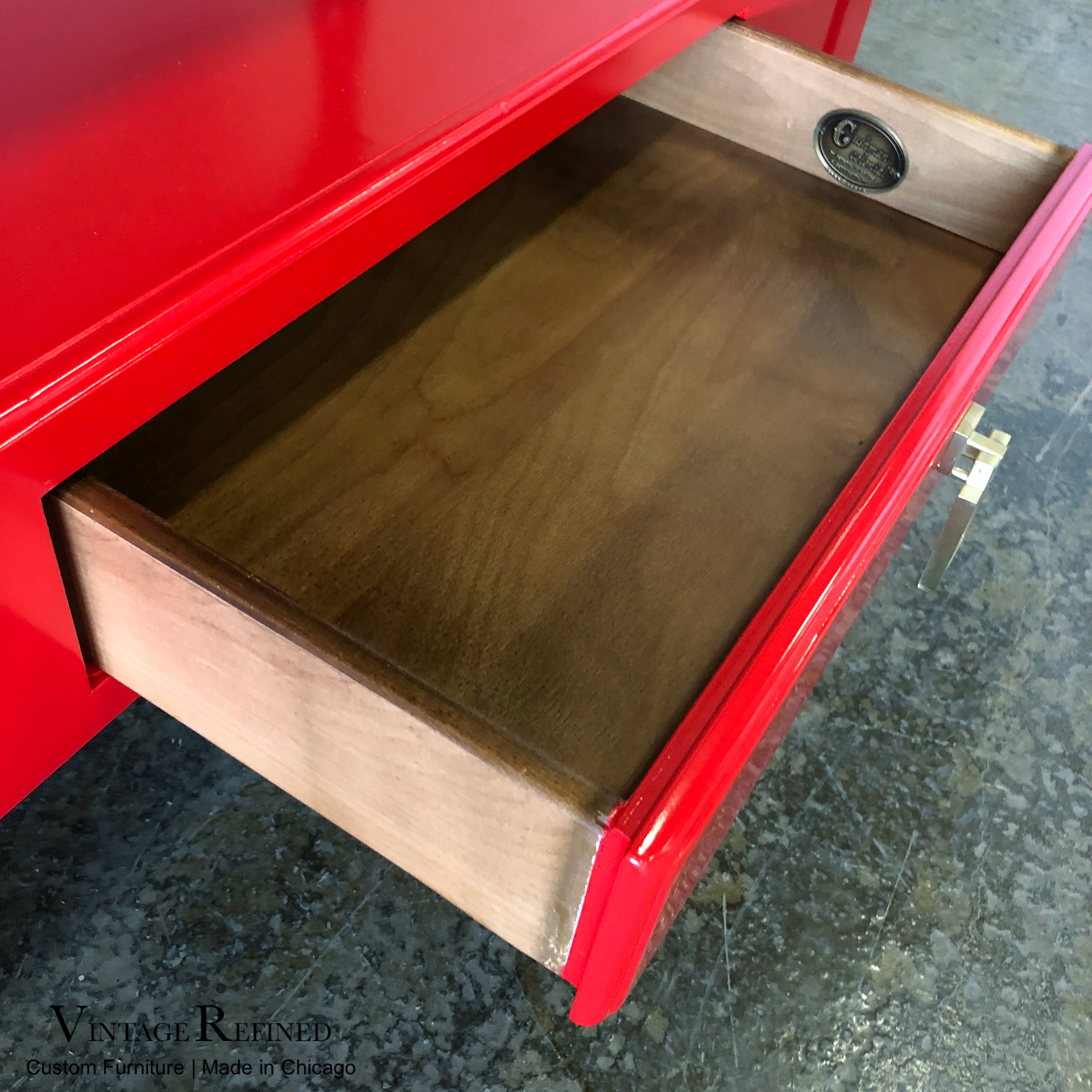 Vintage Refined Available Red Lacquer Bar Cart Accent Table
