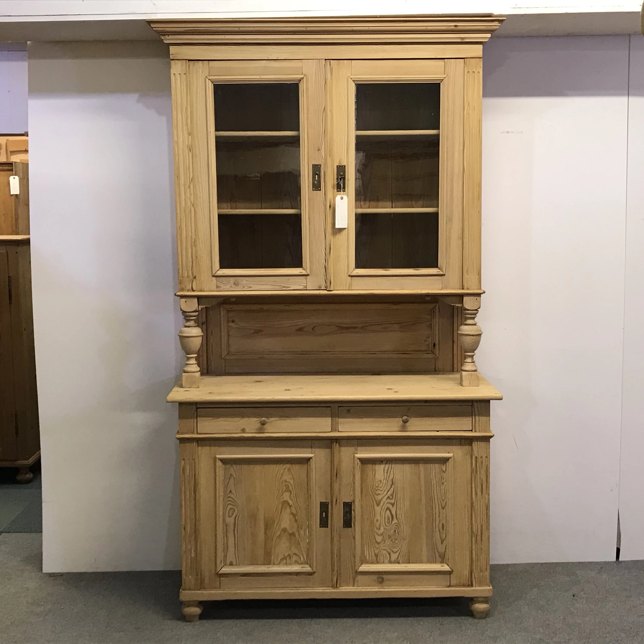 Very Tall Antique Pine Dresser With Glazed Cabinet D7505d