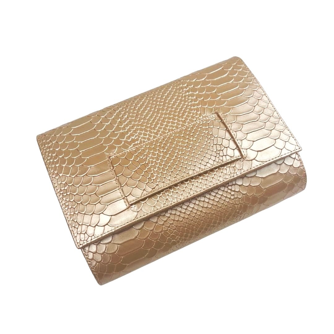 Kendra gold snake faux tortoise resin clutch bag, Designer Collection, Coveti