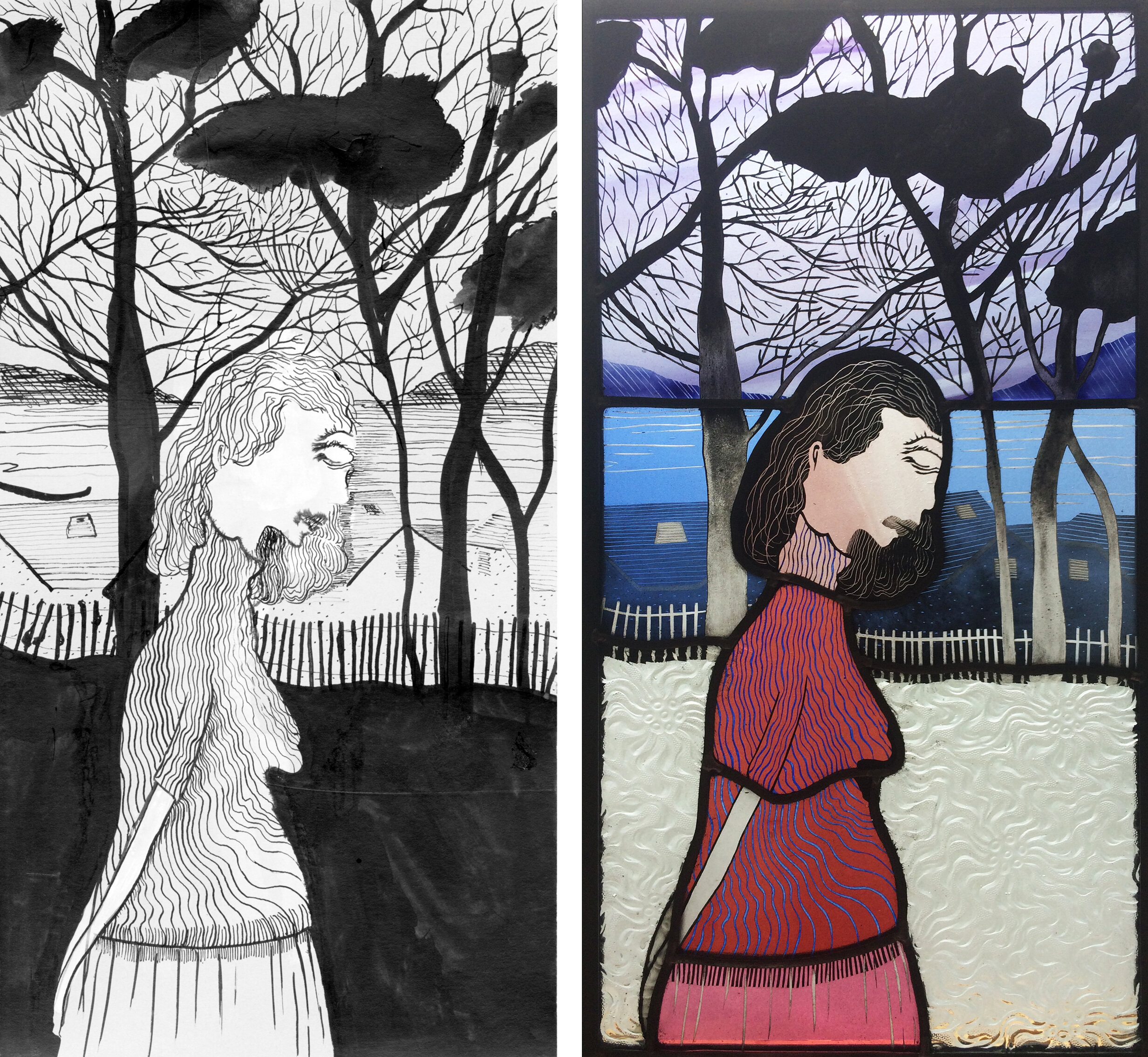 我说了实话,我撒了谎,雷·沃德(Ray Ward)画了墨水,用彩色玻璃演绎了我的作品。