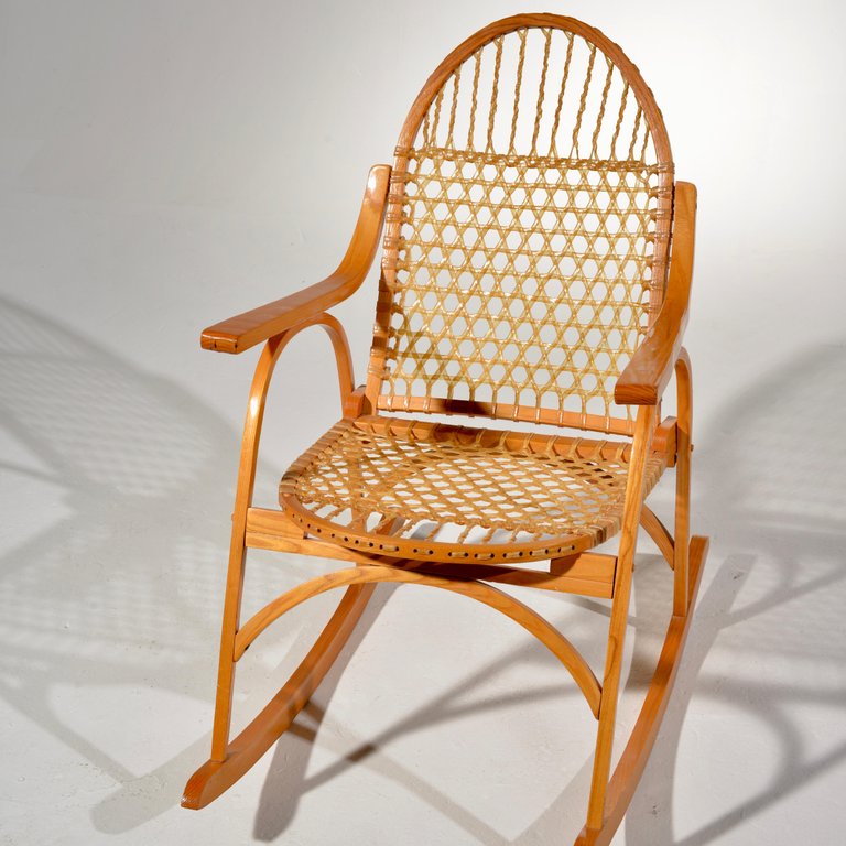 Snowshoe Oak Rocking Chair With Rawhide Lacing By Vermont Tubbs