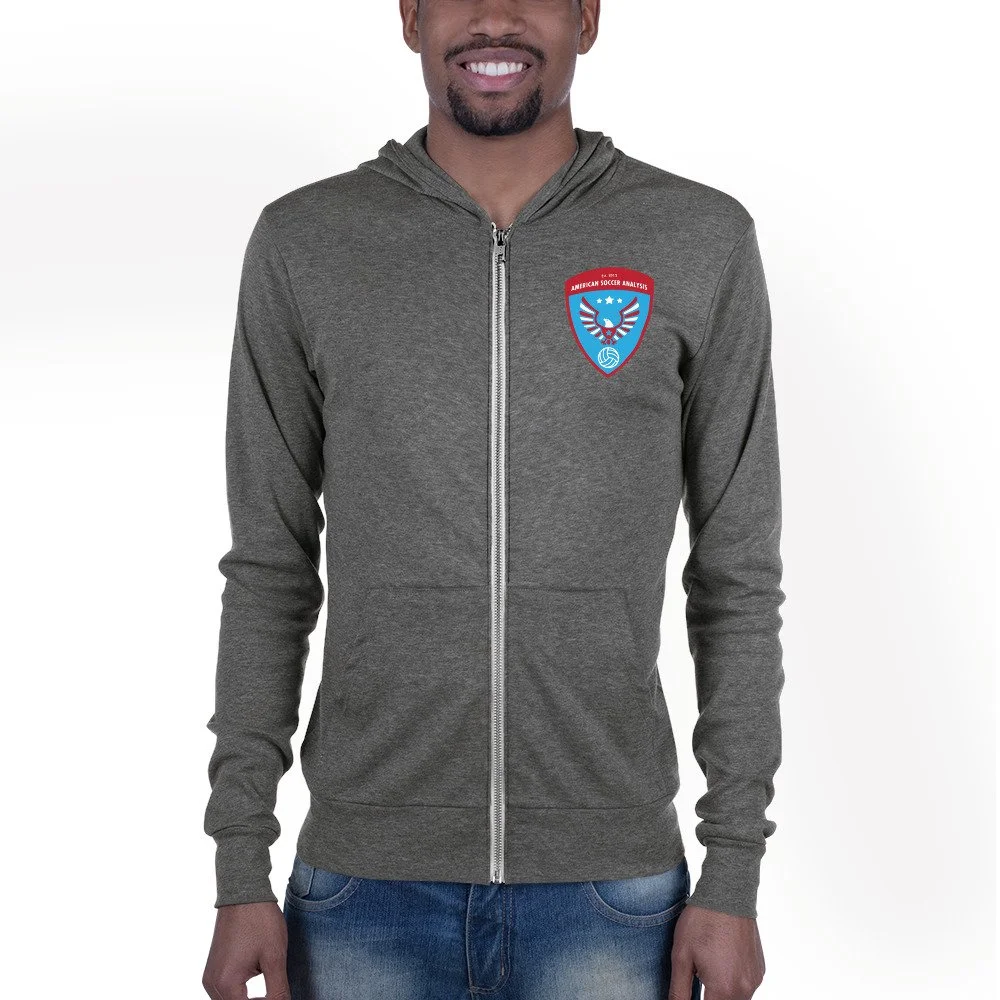 Unisex zip hoodie - red and blue ASA logo — American Soccer Unisex zip hoodie - red and blue ASA logo — American Soccer