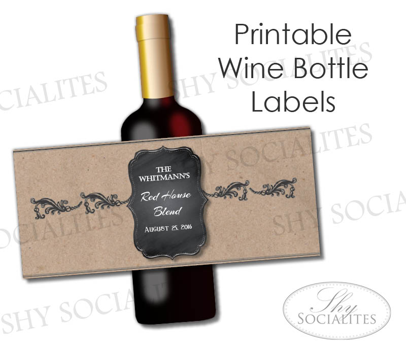 Brown Paper Kraft Printable Wine Bottle Label Shy Socialites photograph regarding Printable Wine Bottle Labels named Brown Paper Kraft Printable Wine Bottle Label Shy Socialites