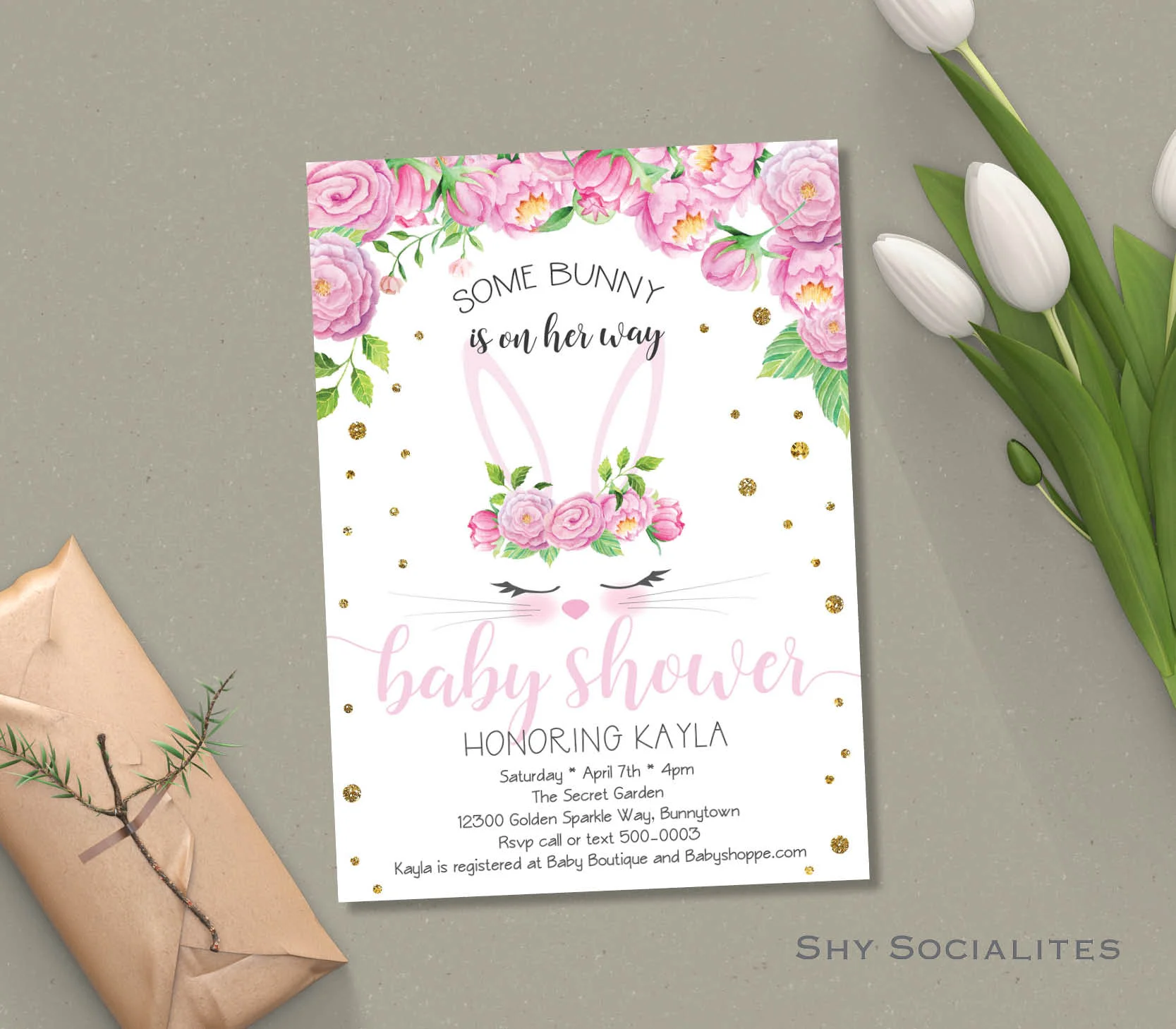 Bunny Face Easter Baby Shower Invitation Shy Socialites Bunny Face Easter Baby Shower Invitation Shy Socialites