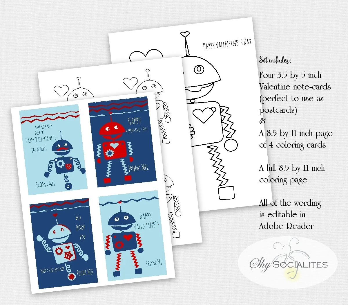 Robot Printable Valentines And Coloring Pages Shy Socialites