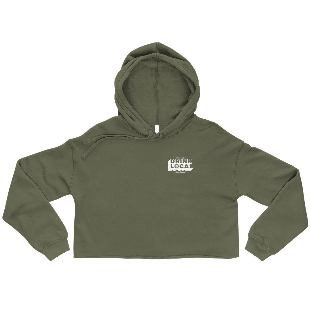 Drink Local Crop Hoodie Forest Green Women s Captain Fatty s Brewery