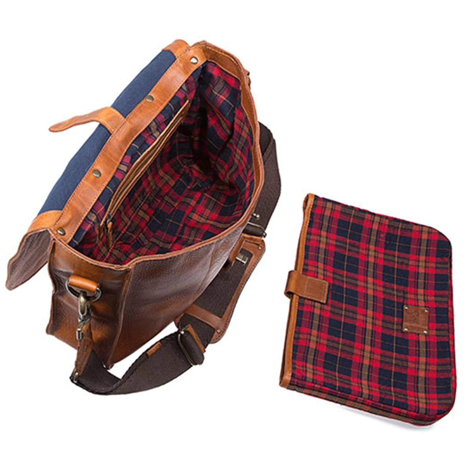 plaid messenger bag