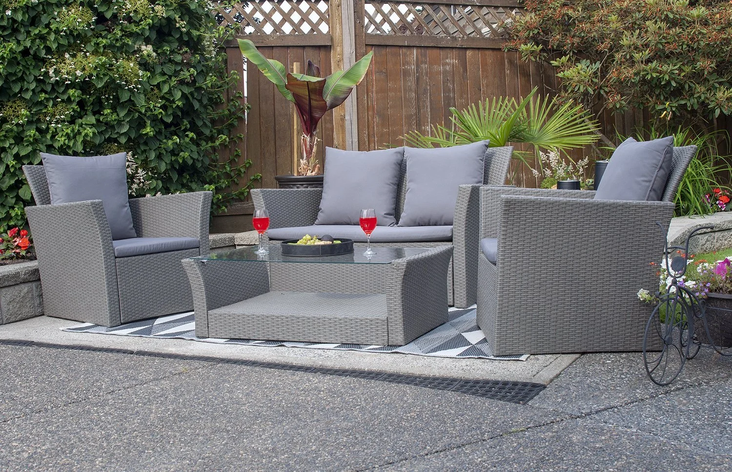 4 Piece Grey Outdoor Wicker Patio Set Make Your Space Beautiful