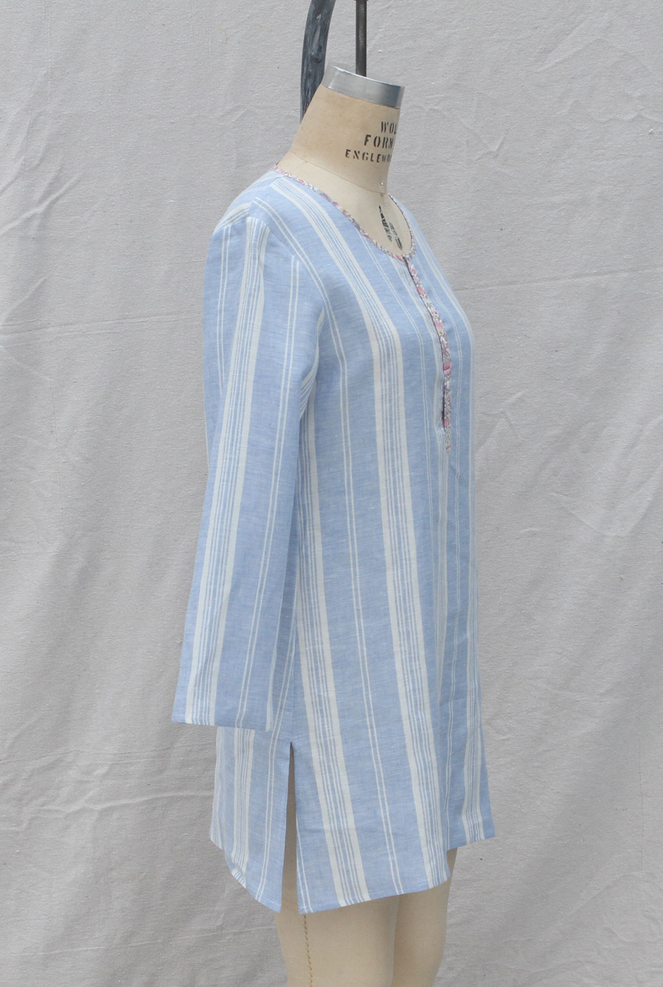 blue and white striped beach cover up