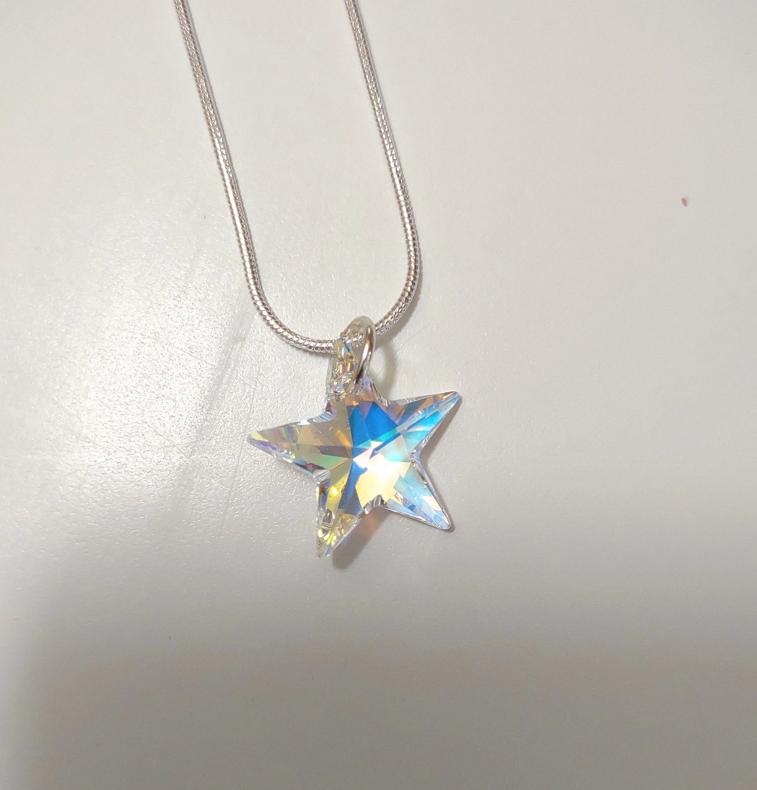 Austrian Crystal Clear AB Snowflake Pendant Necklace - 25mm On Black Leather Choker (Adjustable 14''-24'')