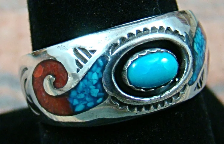 Item #767R- Navajo Turquoise Shadowbox w/Turquoise-Coral