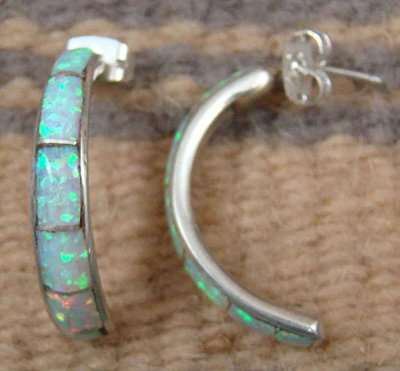 Stunning Zuni Opal Sterling Silver Dangle Earrings Native American Stunning Zuni Opal Sterling Silver Dangle Earrings Native American
