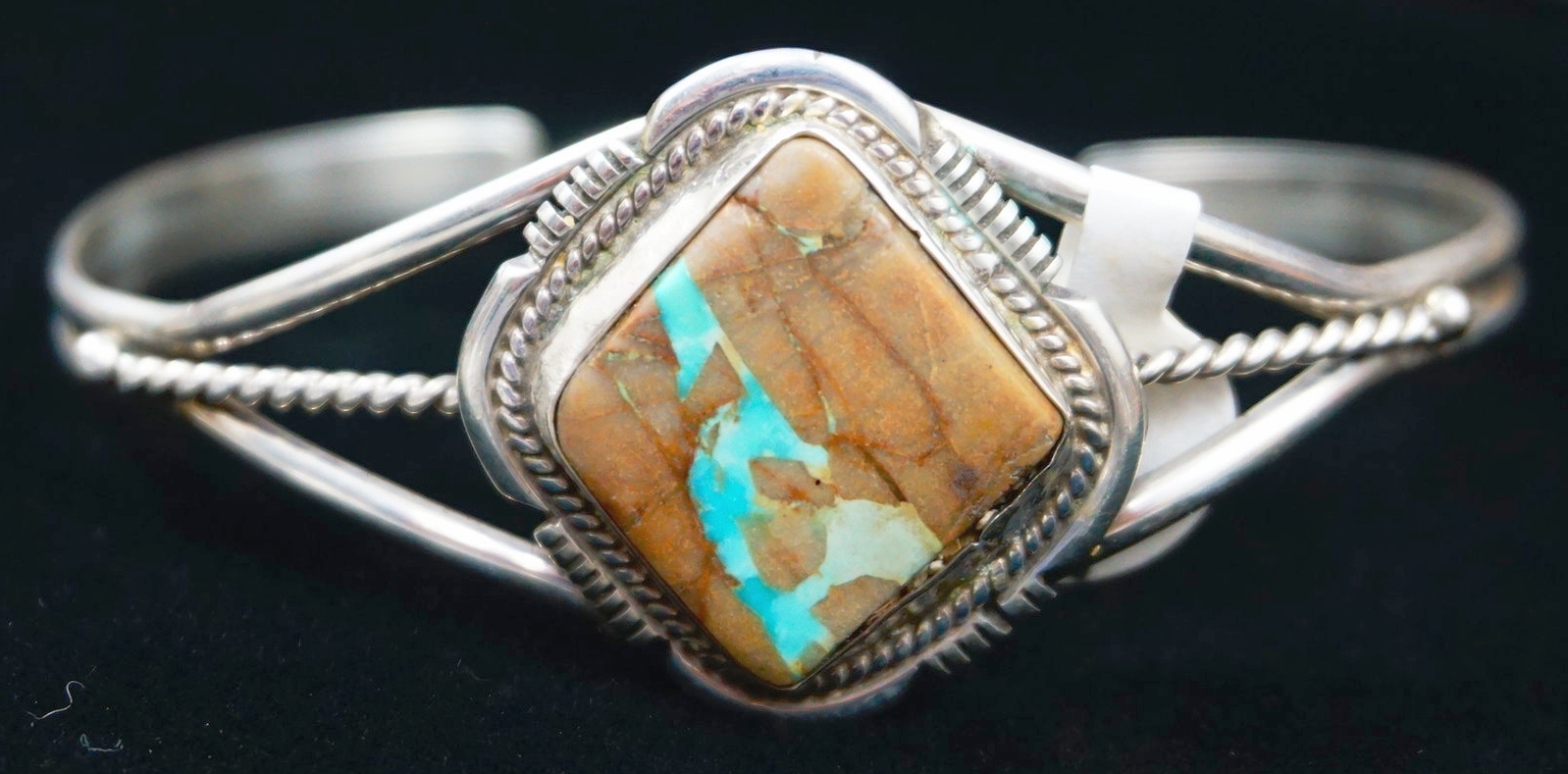 アクセサリー NAVAJO Silver Turquoise Edge Bangle Vintage Native American Navajo Herman Lee Turquoise Sterling