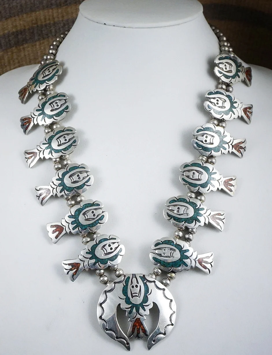 Item # 614Z- Vintage 70's Navajo Turquoise Coral Inlay Item # 614Z- Vintage 70's Navajo Turquoise Coral Inlay