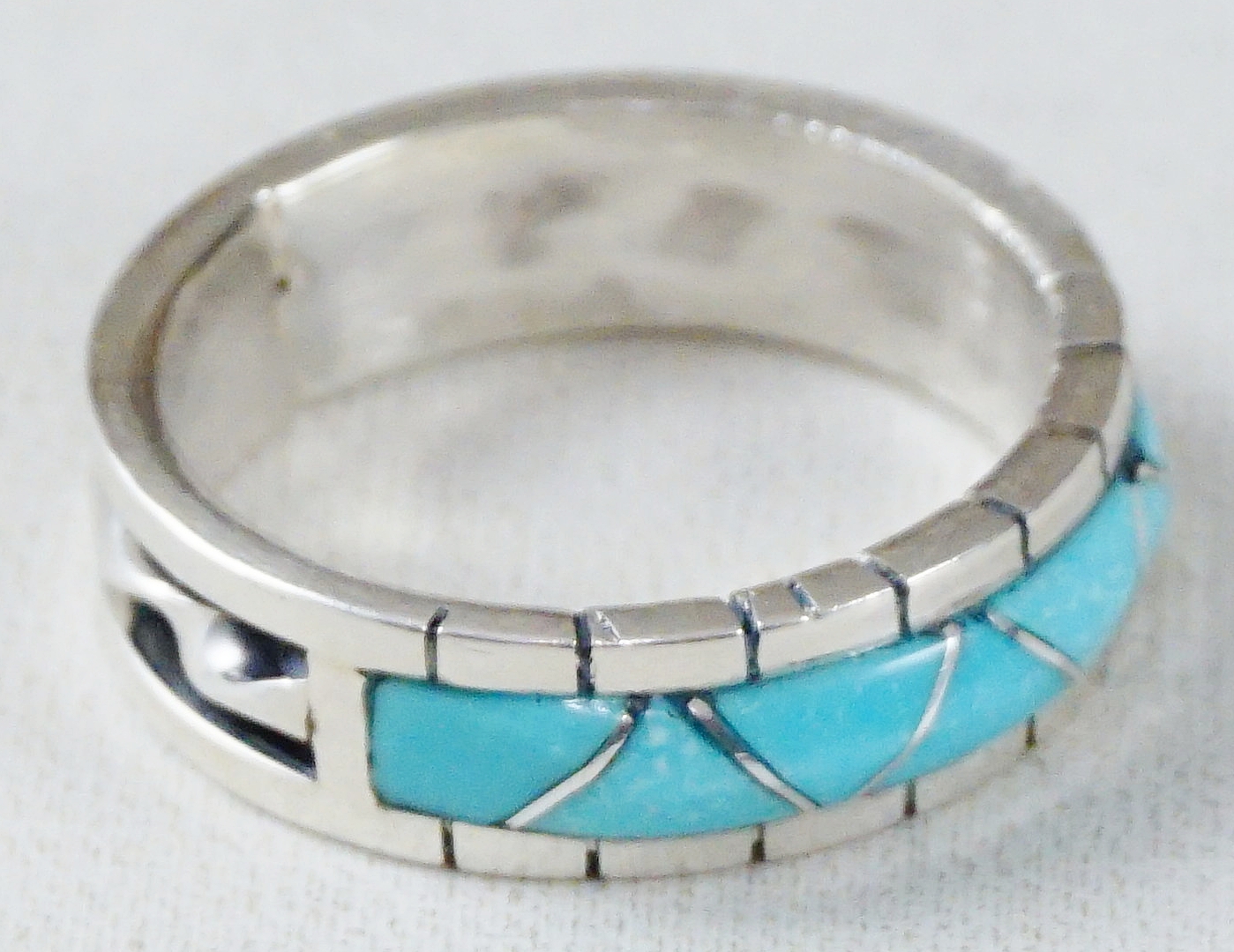 Details about    STERLING SILVER BLUE & RED TURQUOISE BAND ZIG ZAG RING // 