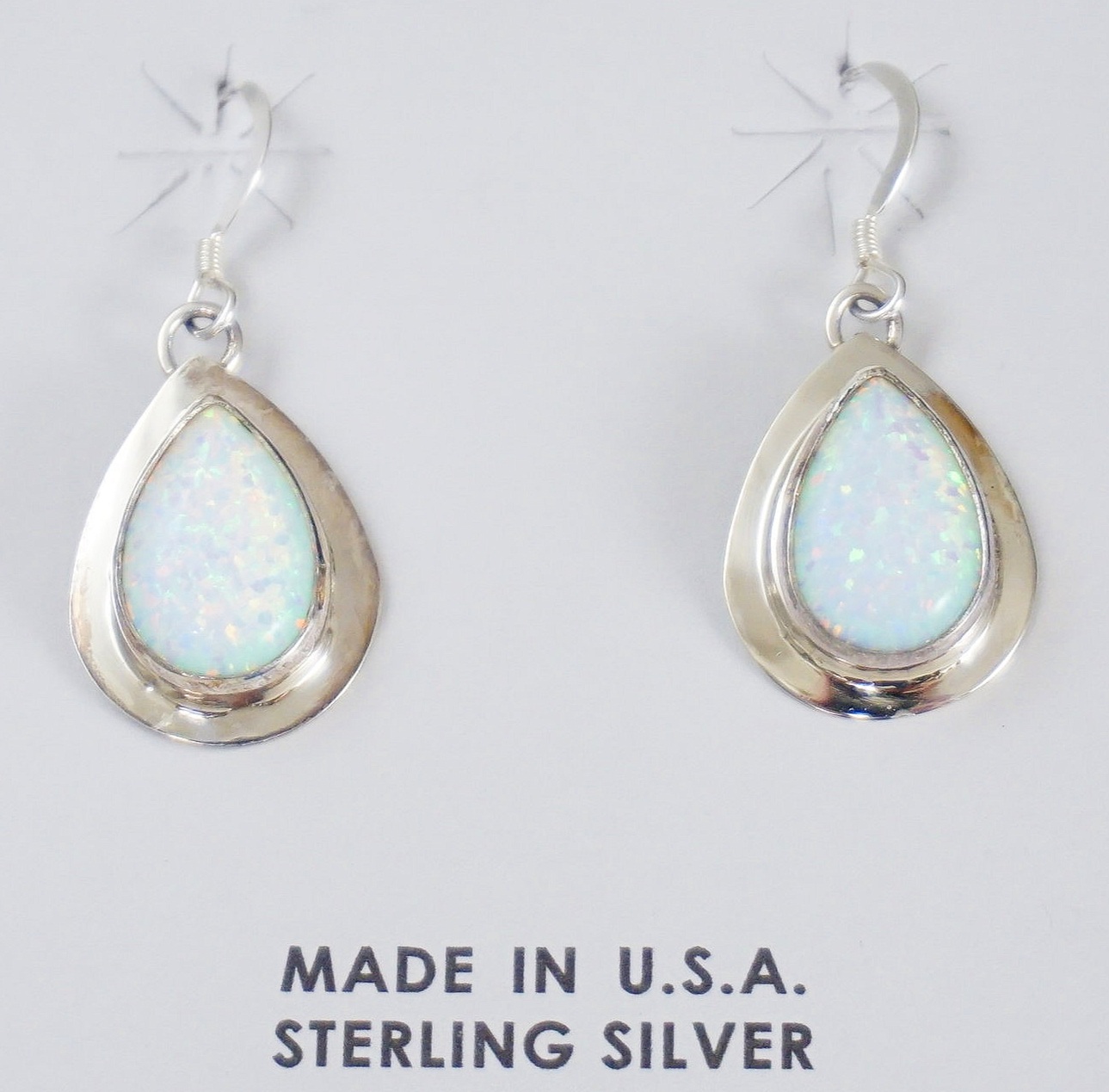 BellaB Sterling Silver Opal & Cz Tear Drop Stud .925 Earrings 