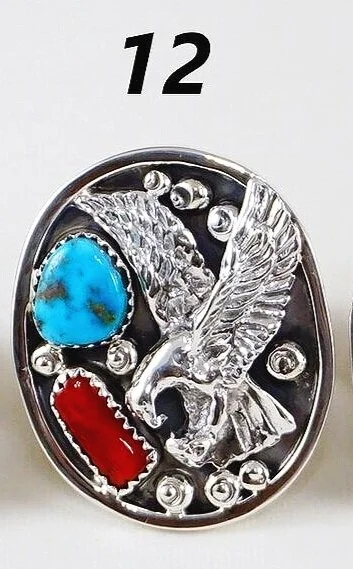 Huge Vintage Navajo 'Flying Eagle' Turquoise Native American Jewelry Silver Ring Huge Vintage Navajo 'Flying Eagle' Turquoise Native American Jewelry Silver Ring