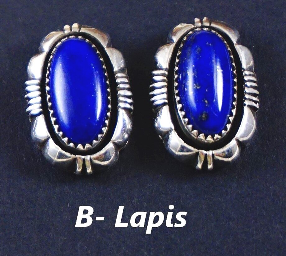 Navajo Lapis and Sterling Silver Post Earrings