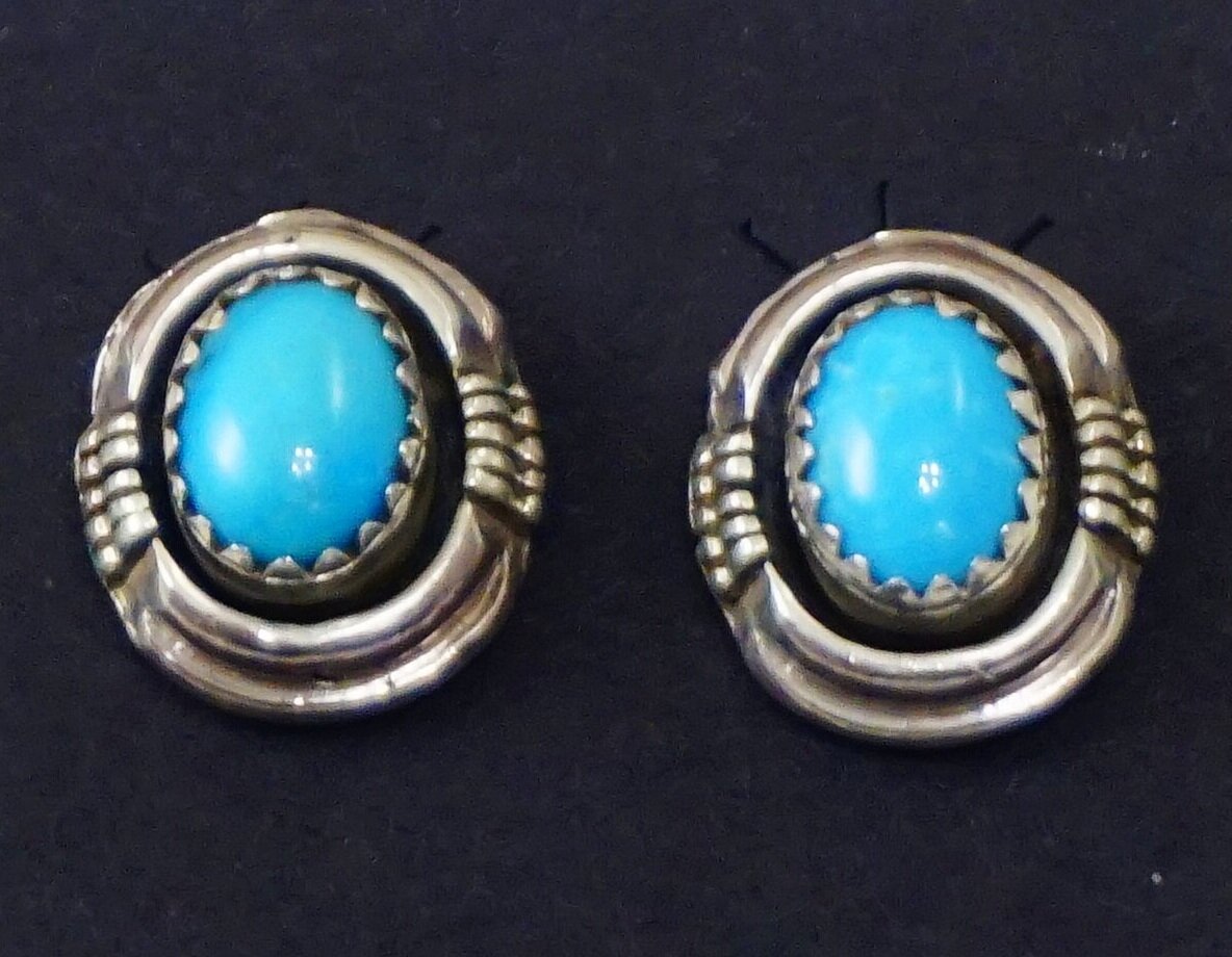 Details about   Navajo Turquoise Sterling Silver Post Earrings 