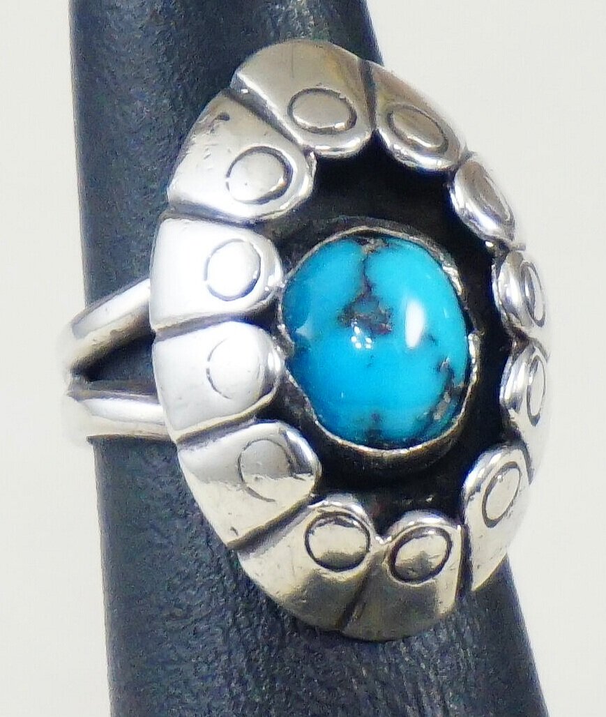 Make An Offer! Exquisite Vintage Native American Navajo Morenci Turquoise Sterling Silver Ring