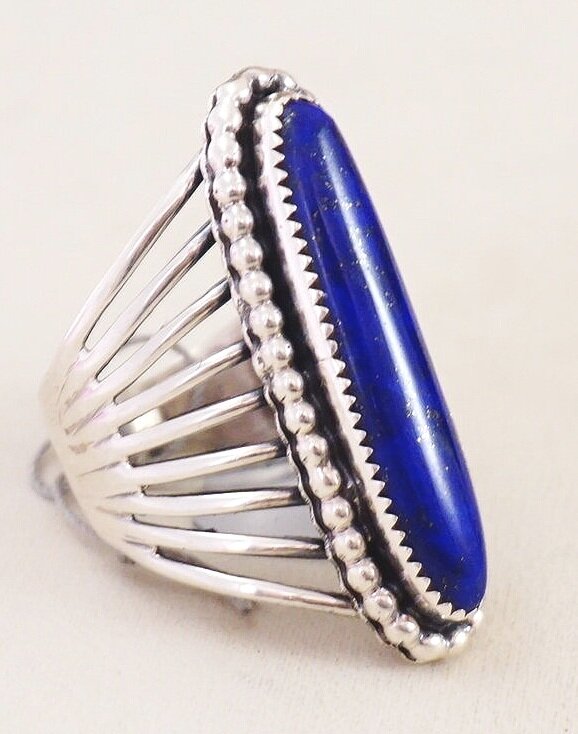 Details about   Fine S925 Sterling Silver Ring Lapis Lazuli Zircom Oval Women Ring US5-9 21mmW