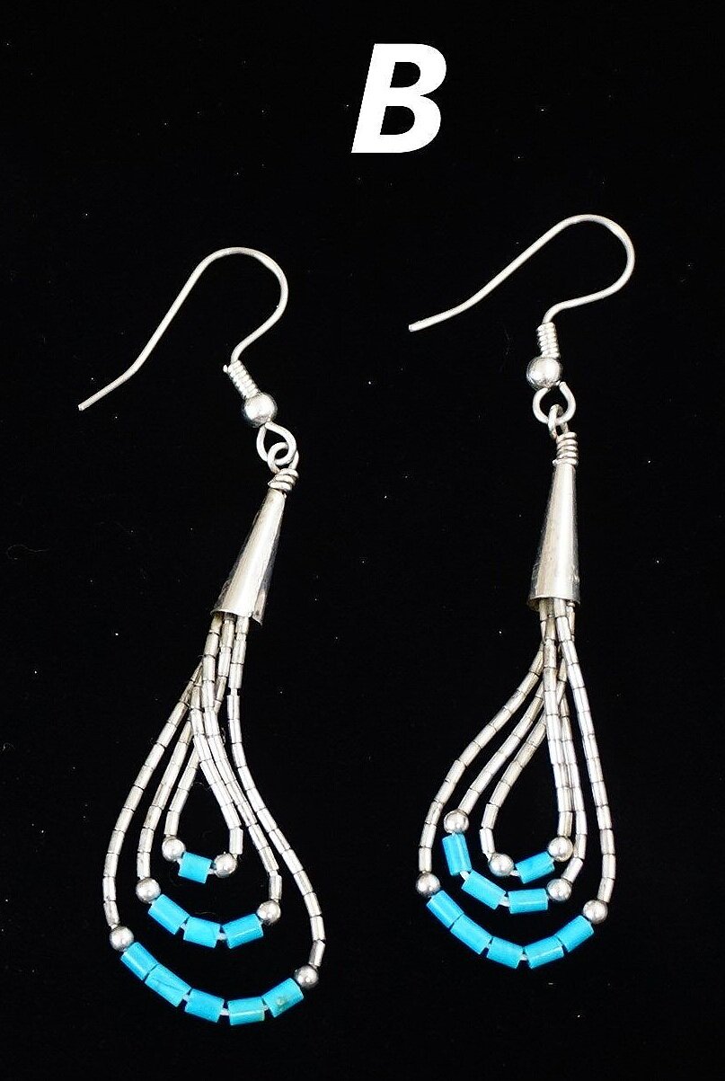 Item #573N- Southwest Turquoise Heishi & Liquid Silver Beads Graduating  Three Hoop Earrings —Native American Turquoise Earrings- EAGLE ROCK TRADING  