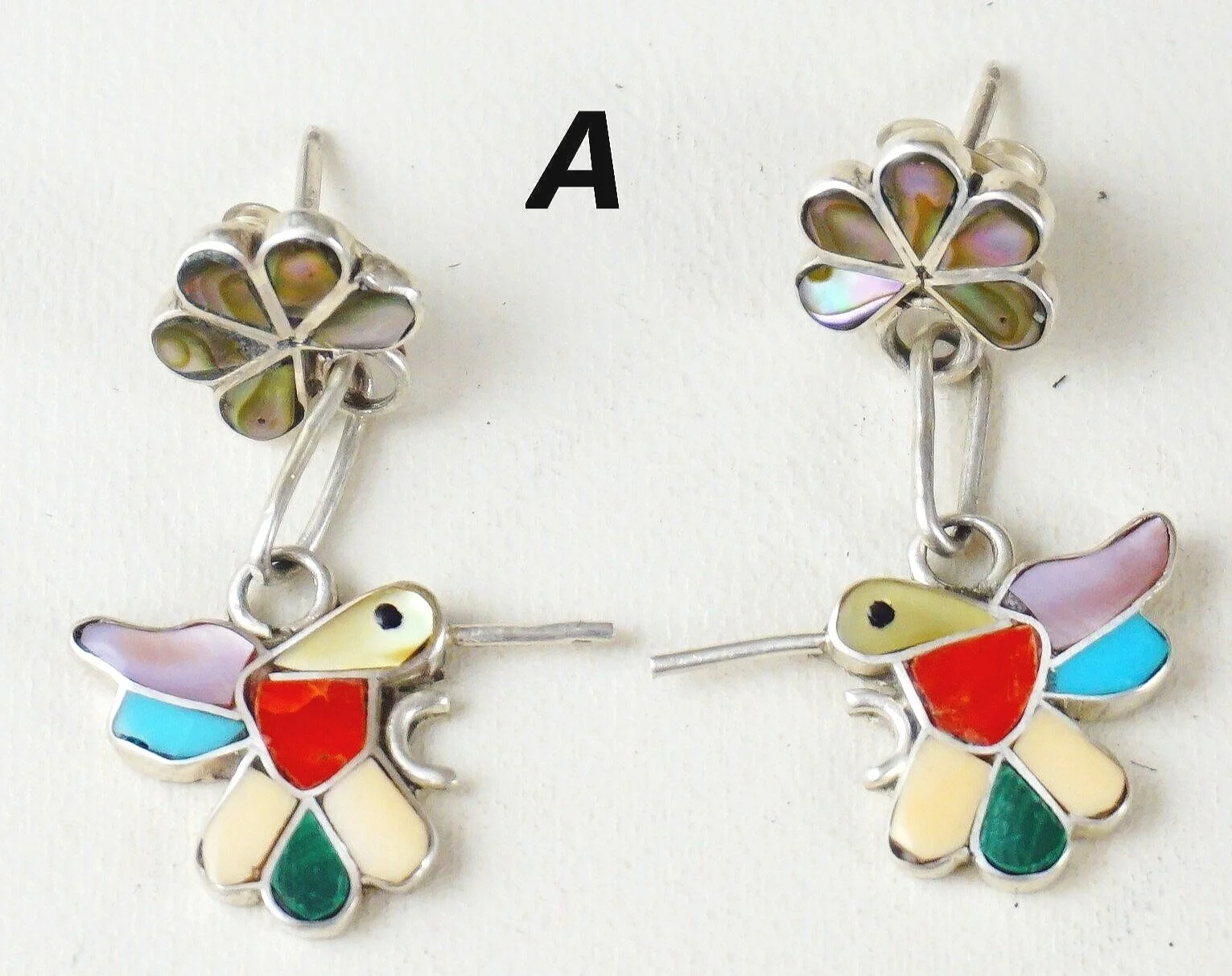 Item #933A1- Zuni Multi Stone Inlay Flower Hummingbird Item #933A1- Zuni Multi Stone Inlay Flower Hummingbird