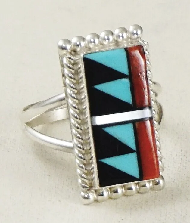 Item #942E- Women's Zuni Rectangle Multi Stone Geometric