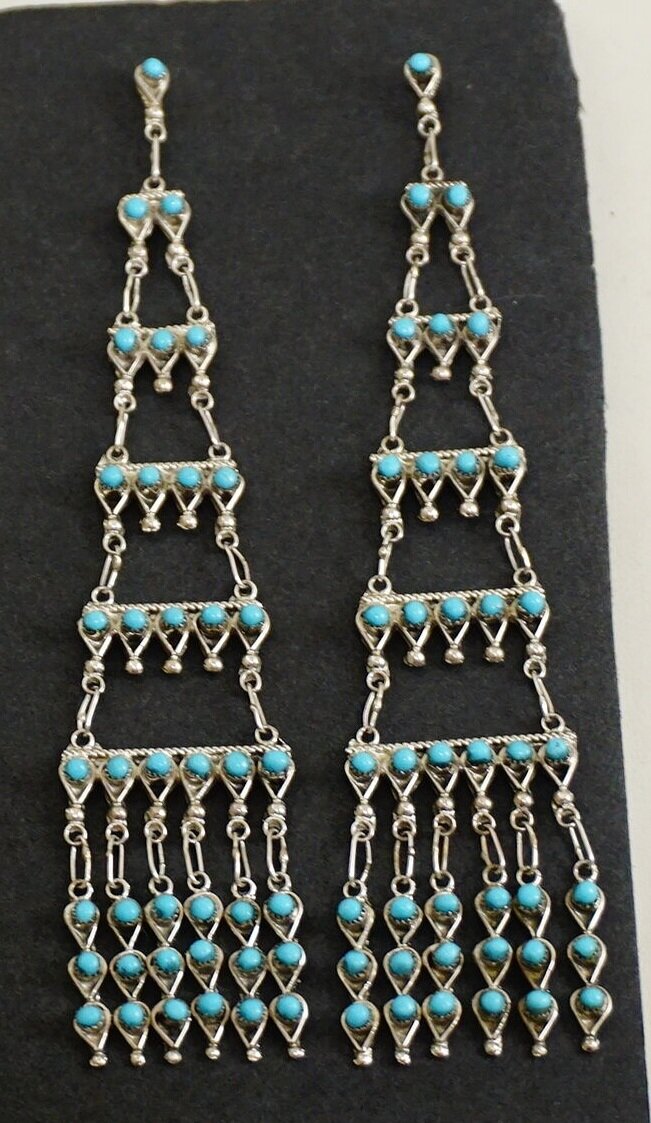Johnson Details about   Zuni Sterling Silver Turquoise Needle Point Leaf Earrings 