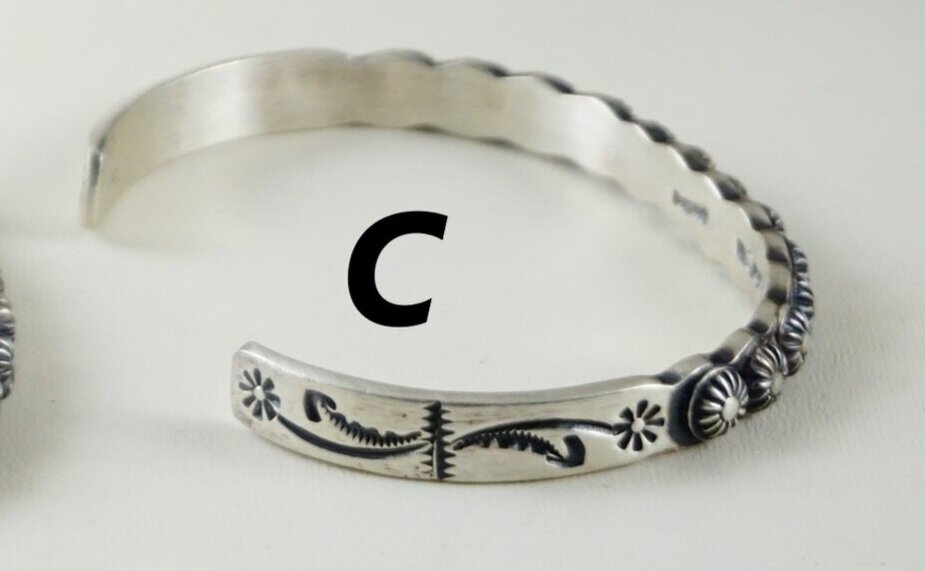 Item #894F- Navajo Sterling Silver Hogans Stamped Cuff Bracelet by